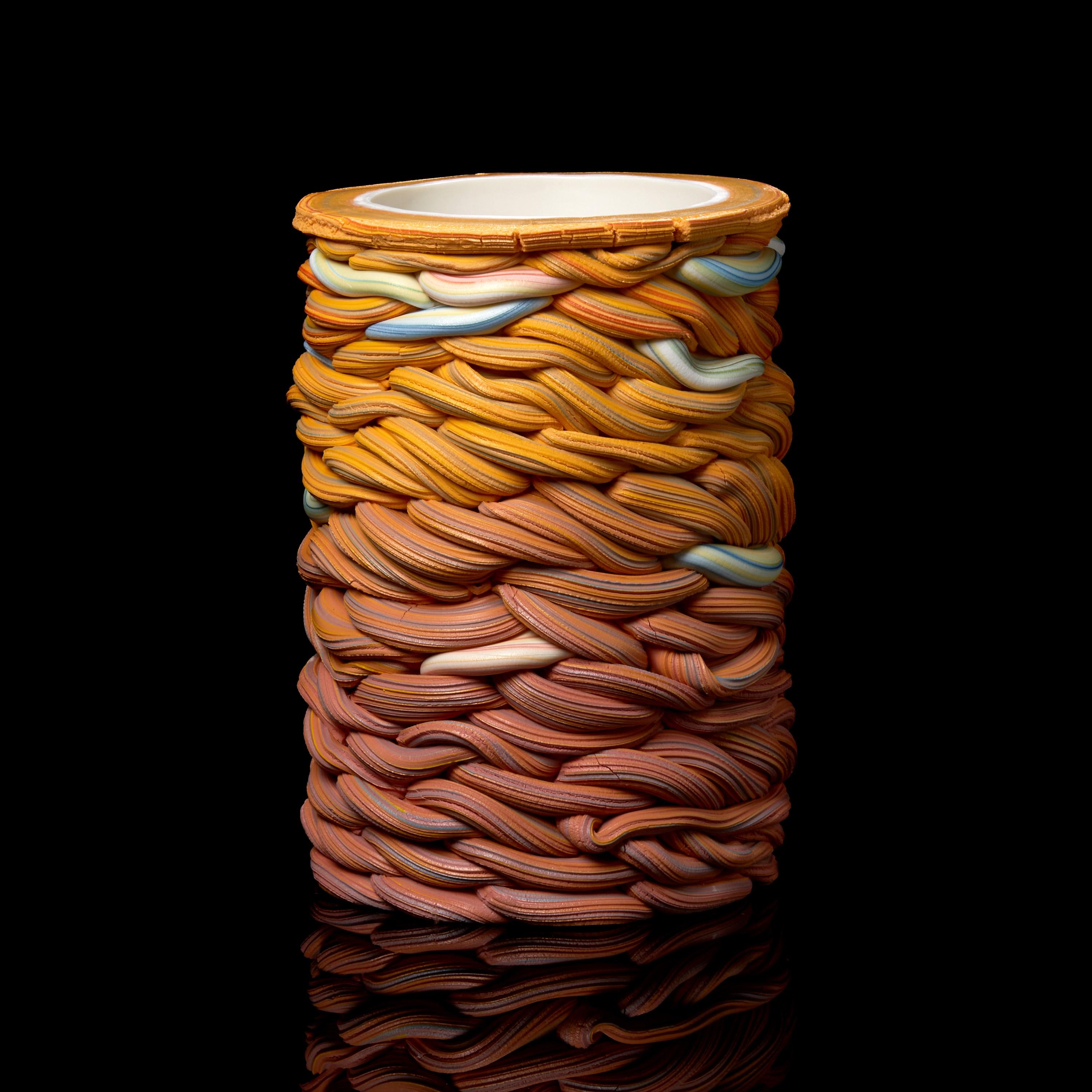 Organic Modern Striped Fold II, Mixed Colour Porcelain Sculptural Vessel by Steven Edwards For Sale