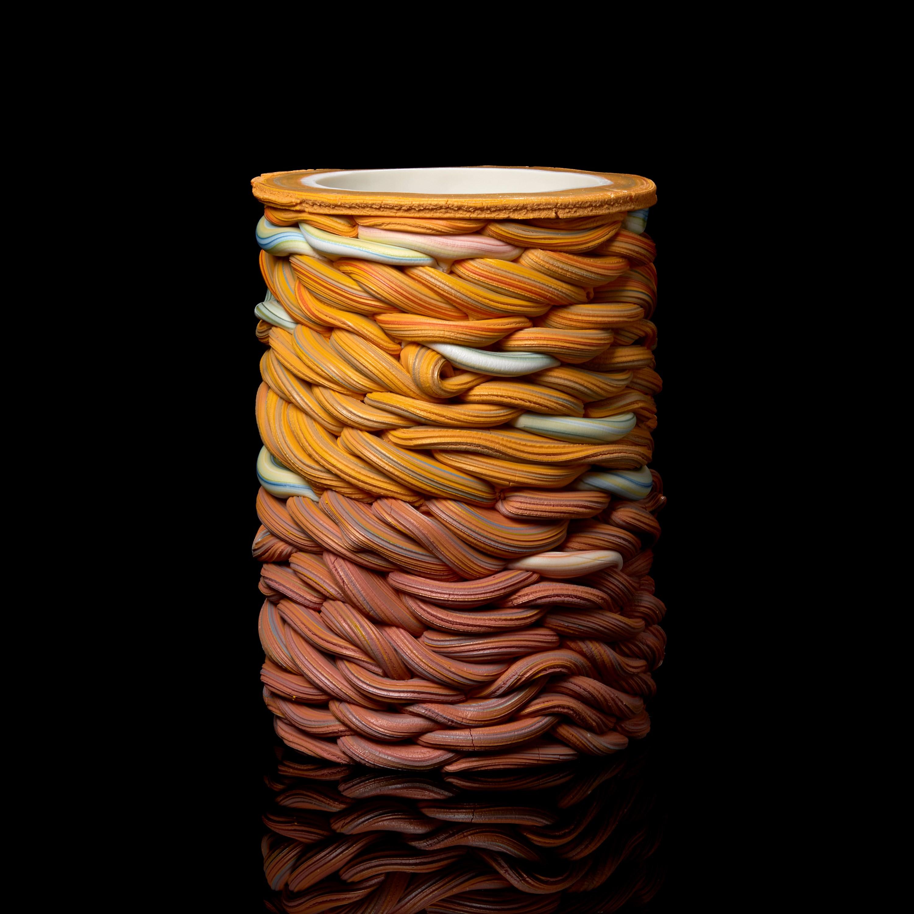 Hand-Crafted Striped Fold II, Mixed Colour Porcelain Sculptural Vessel by Steven Edwards For Sale