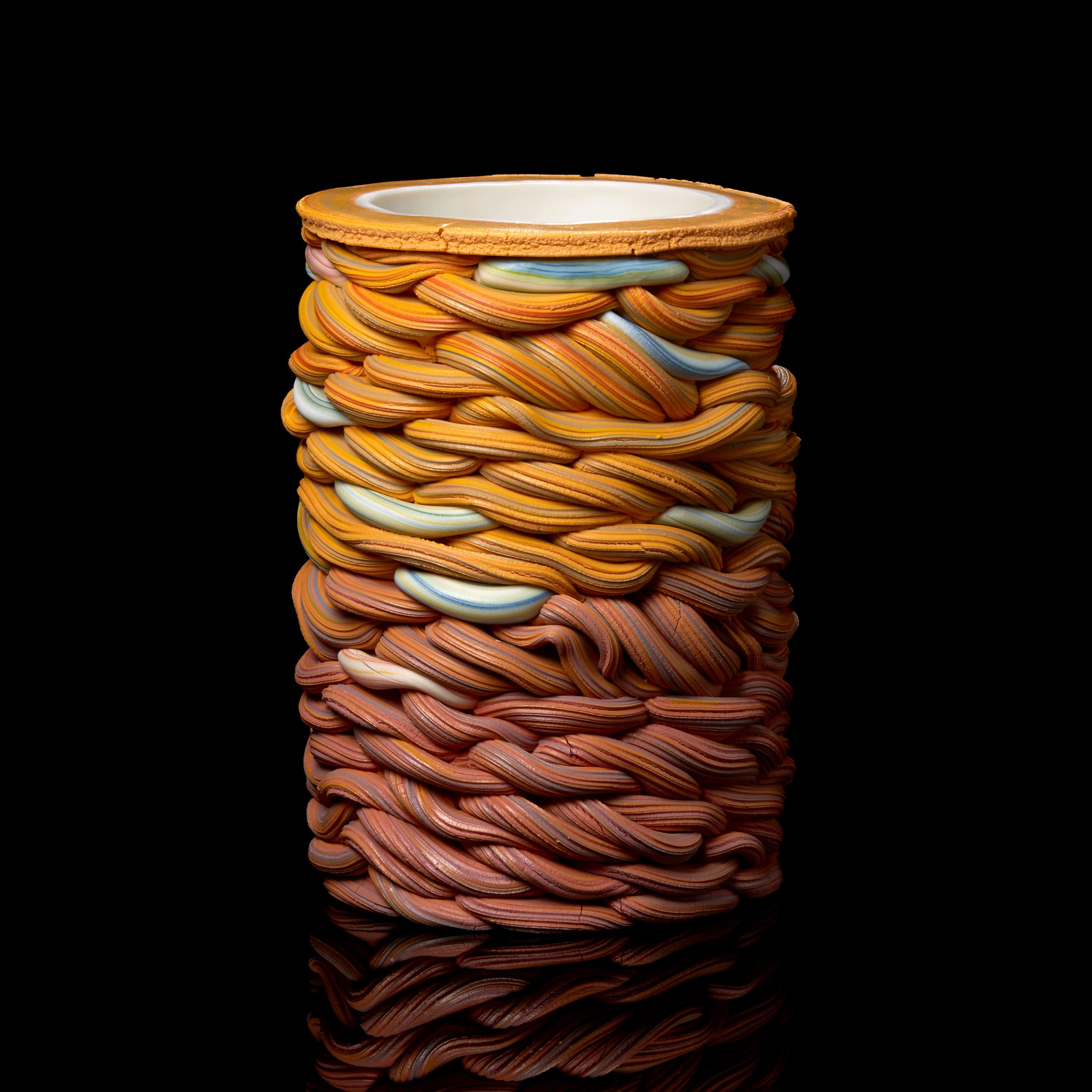 Striped Fold II, Mixed Colour Porcelain Sculptural Vessel by Steven Edwards In New Condition For Sale In London, GB