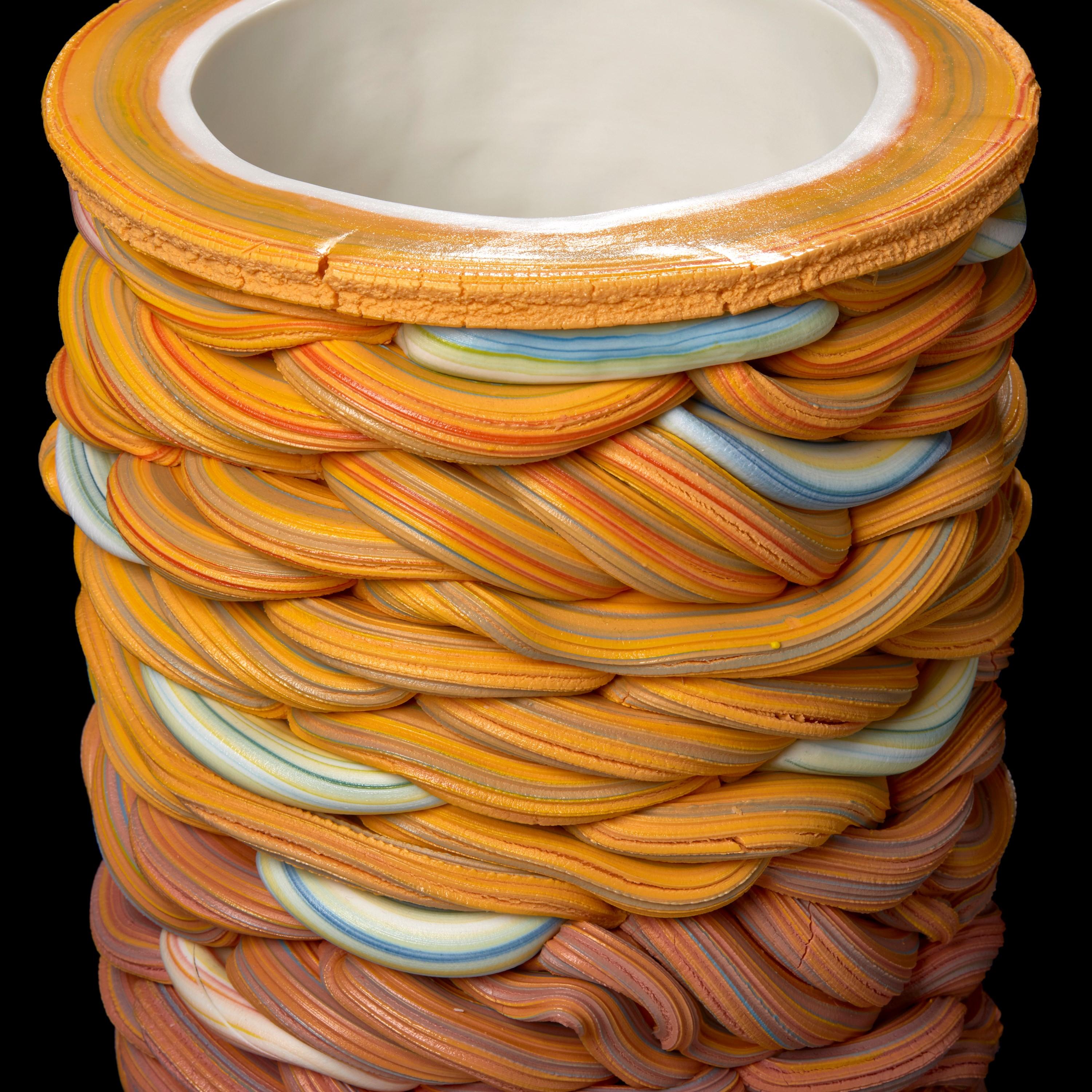 Contemporary Striped Fold II, Mixed Colour Porcelain Sculptural Vessel by Steven Edwards For Sale