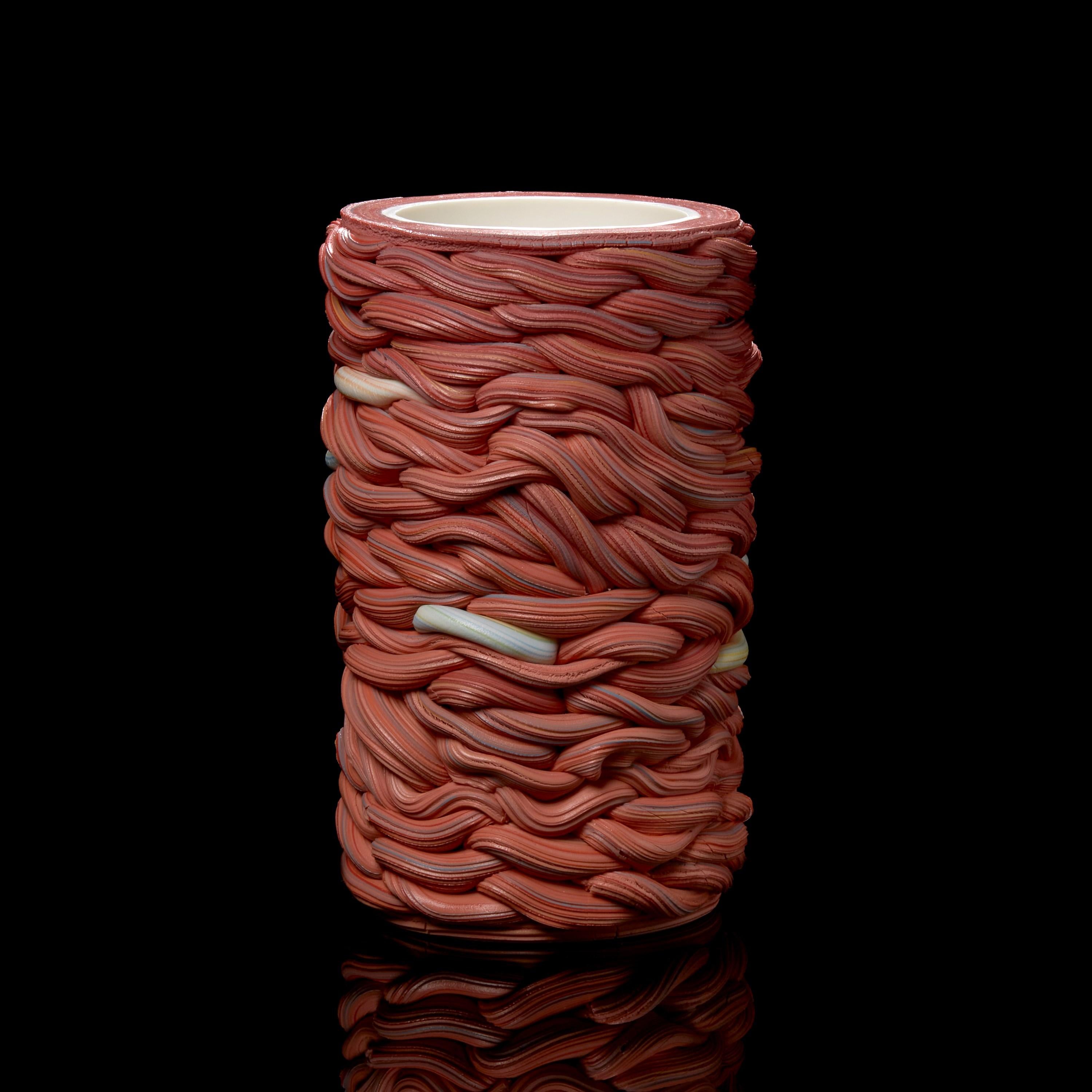 Organic Modern Striped Fold III, a Coral Parian Porcelain Sculptural Vessel by Steven Edwards For Sale