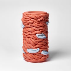 Striped Fold with Inclusions I, Red & Blue Ceramic Vessel by Steven Edwards