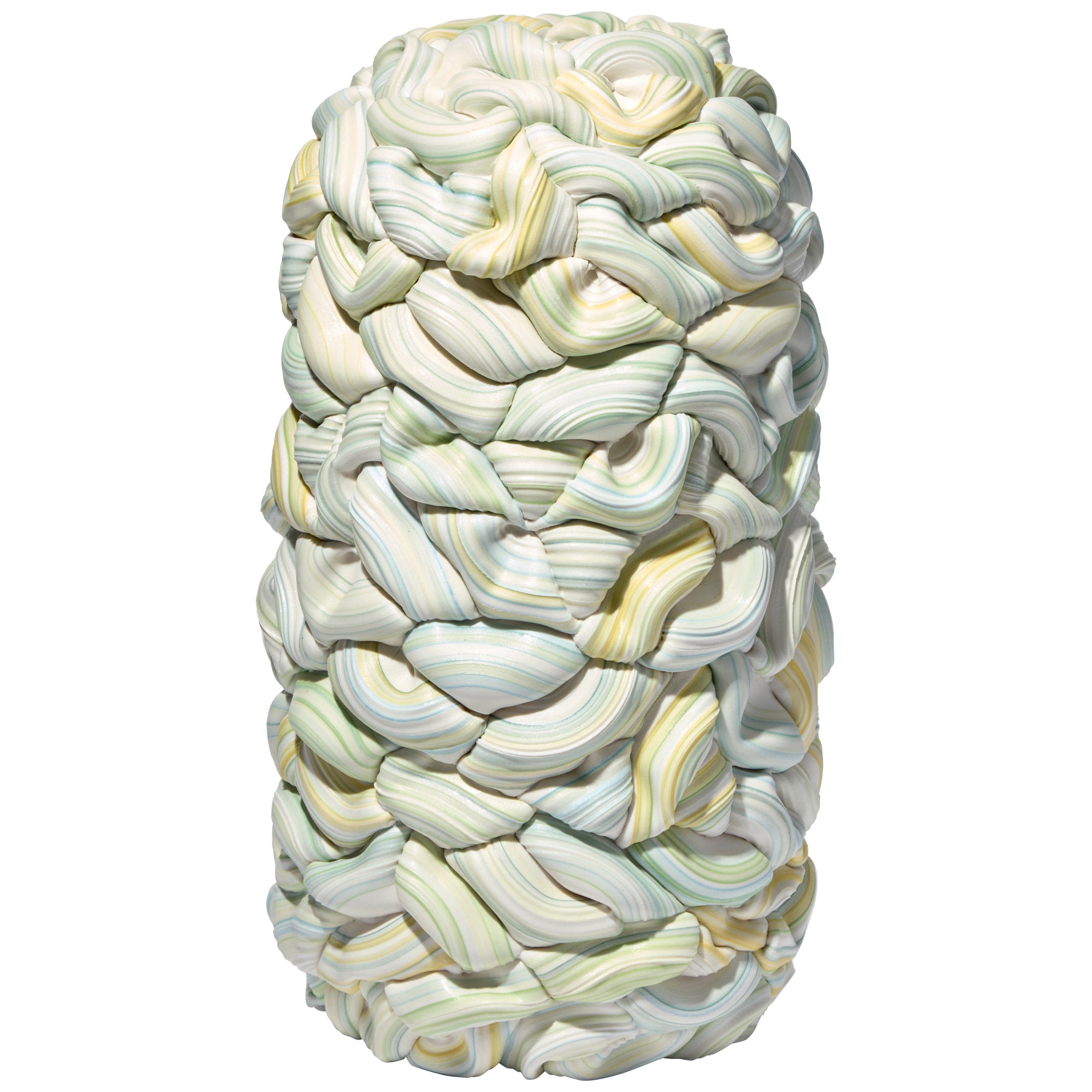 Striped Foldes XXIV, une œuvre d'art en porcelaine/carie jaune et verte de Steven Edwards en vente