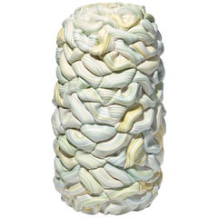 Striped Foldes XXIV, un'opera d'arte in porcellana/parietale gialla e verde di Steven Edwards