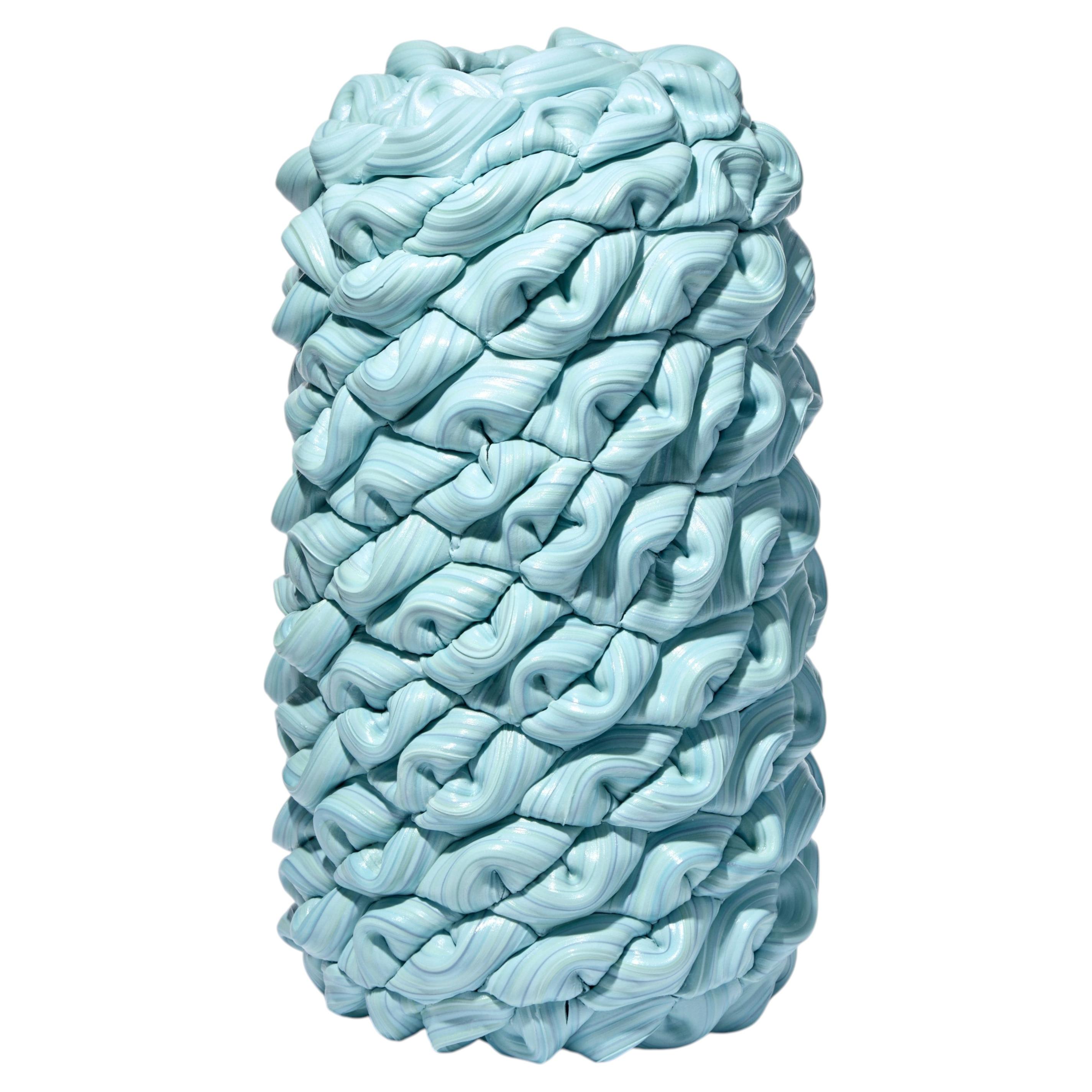 Striped Fold XXVI, a blue porcelain and parian sculpture by Steven Edwards