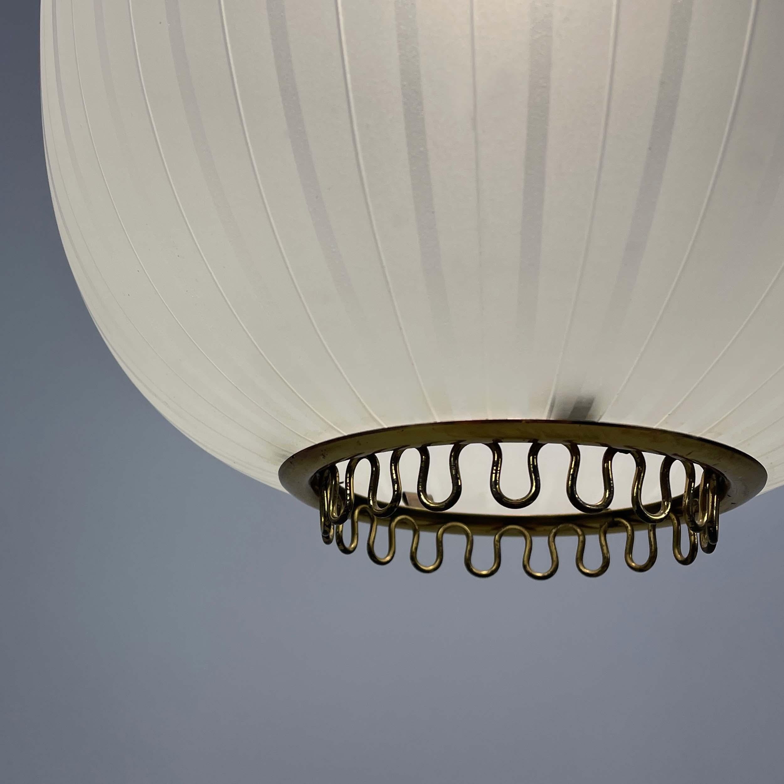 Striped Frosted Glass & Brass Pendant, Orrefors Sweden 1950s 9