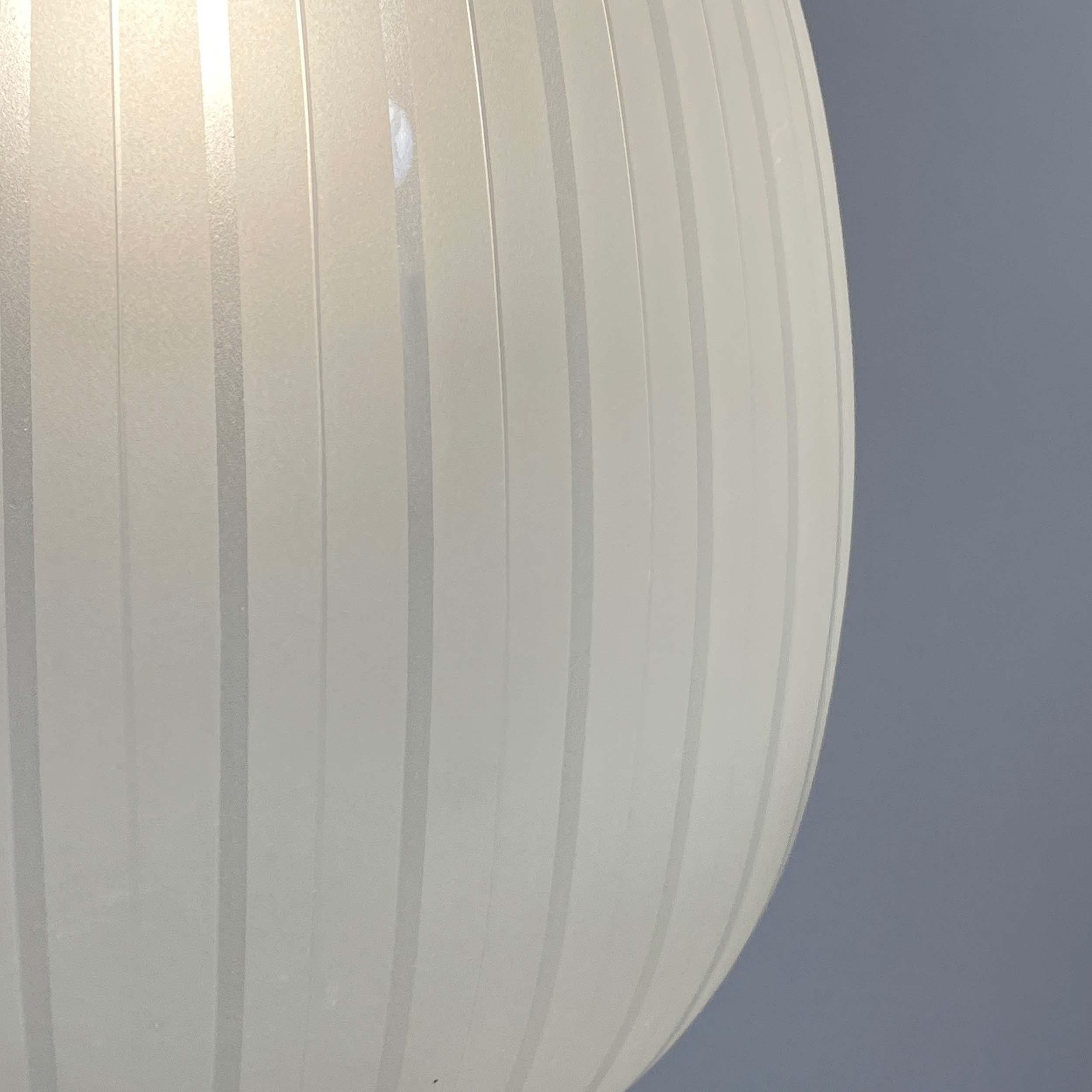 Striped Frosted Glass & Brass Pendant, Orrefors Sweden 1950s 3