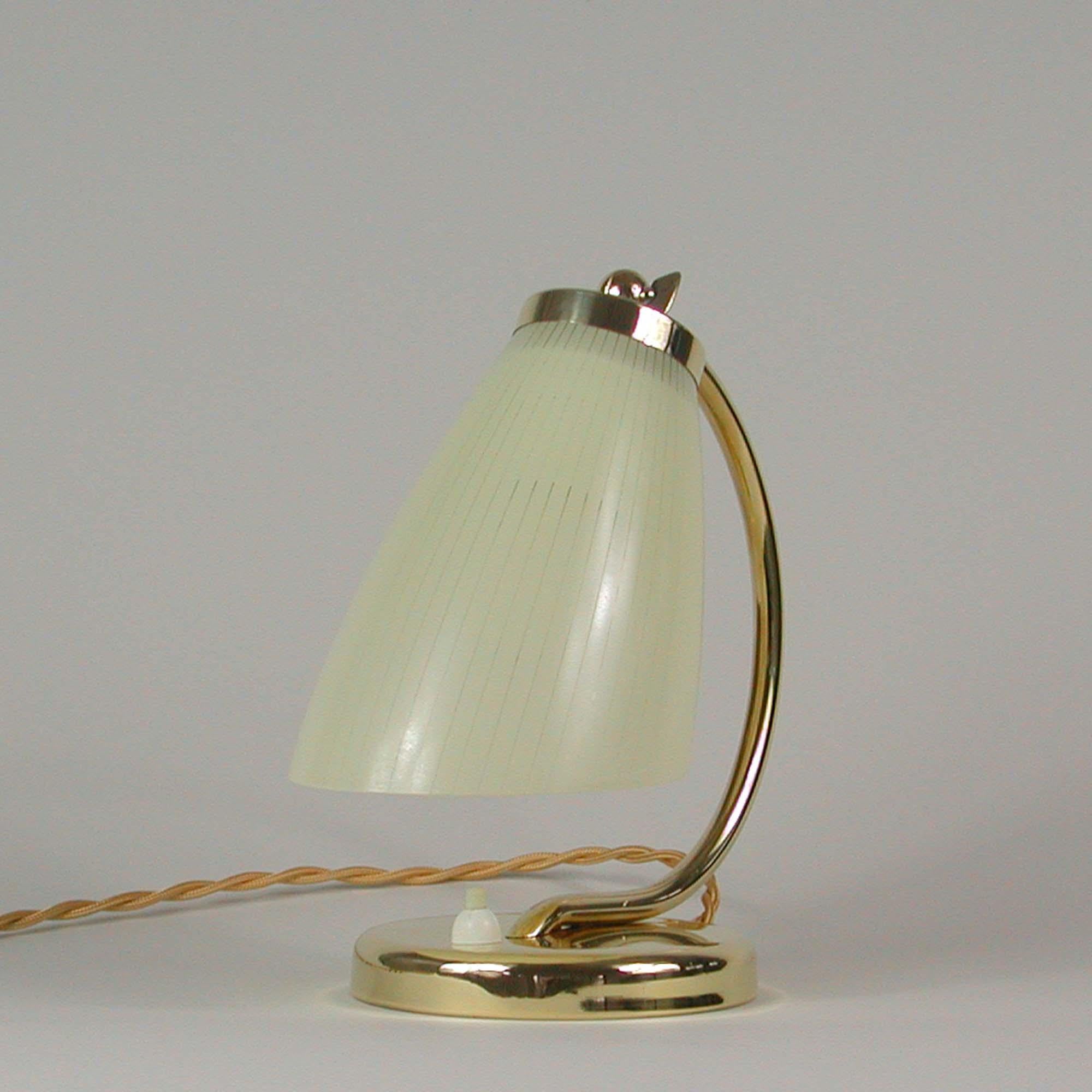 Striped Glass Opaline and Brass Table Lampe, Sweden 1950s 3