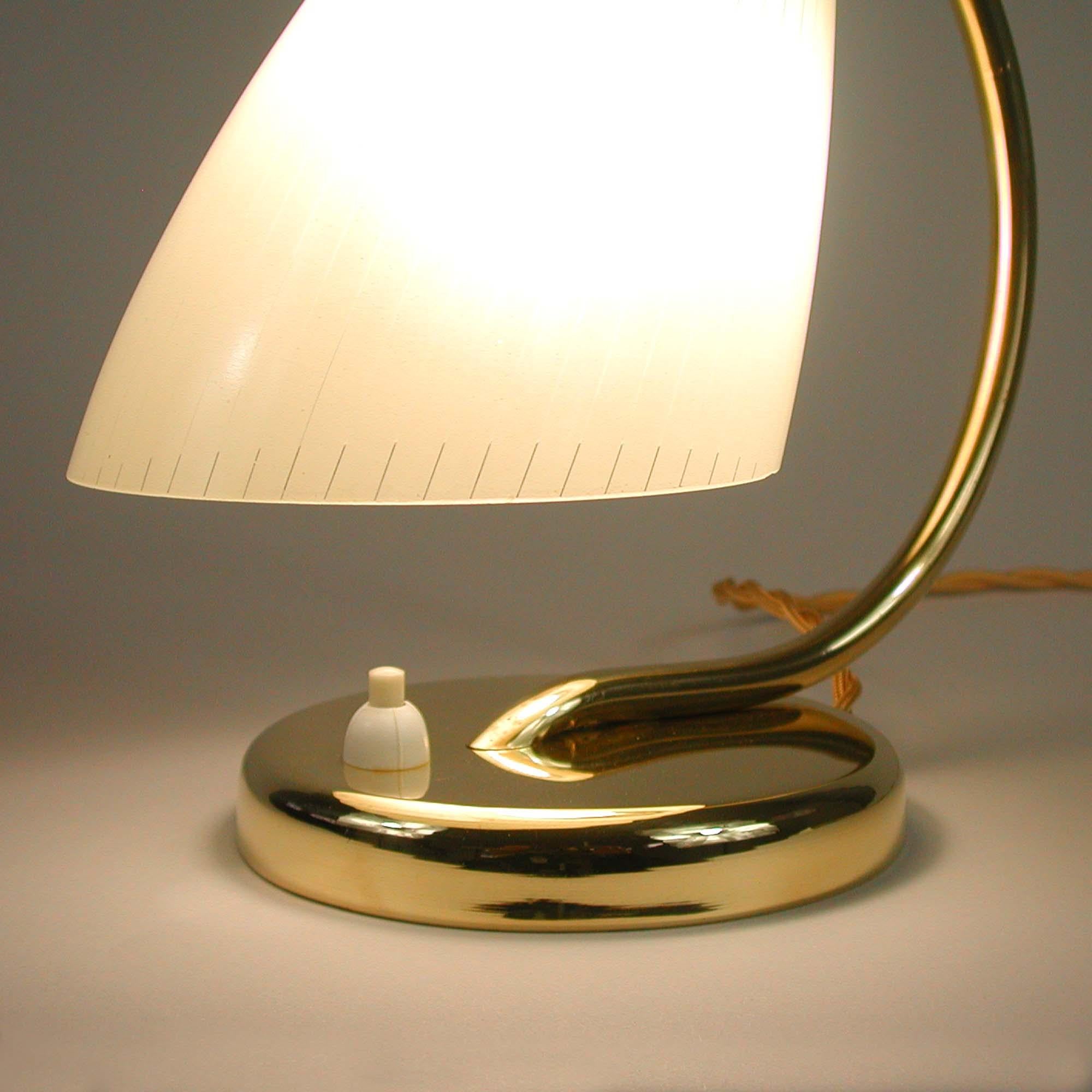 Striped Glass Opaline and Brass Table Lampe, Sweden 1950s 9