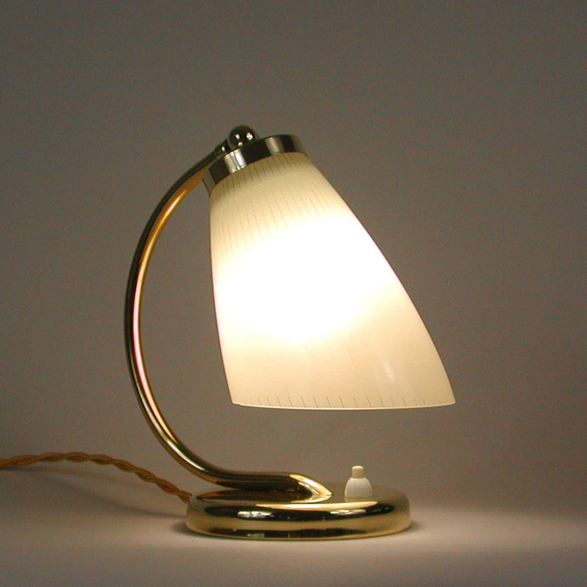 Striped Glass Opaline and Brass Table Lampe, Sweden 1950s 10