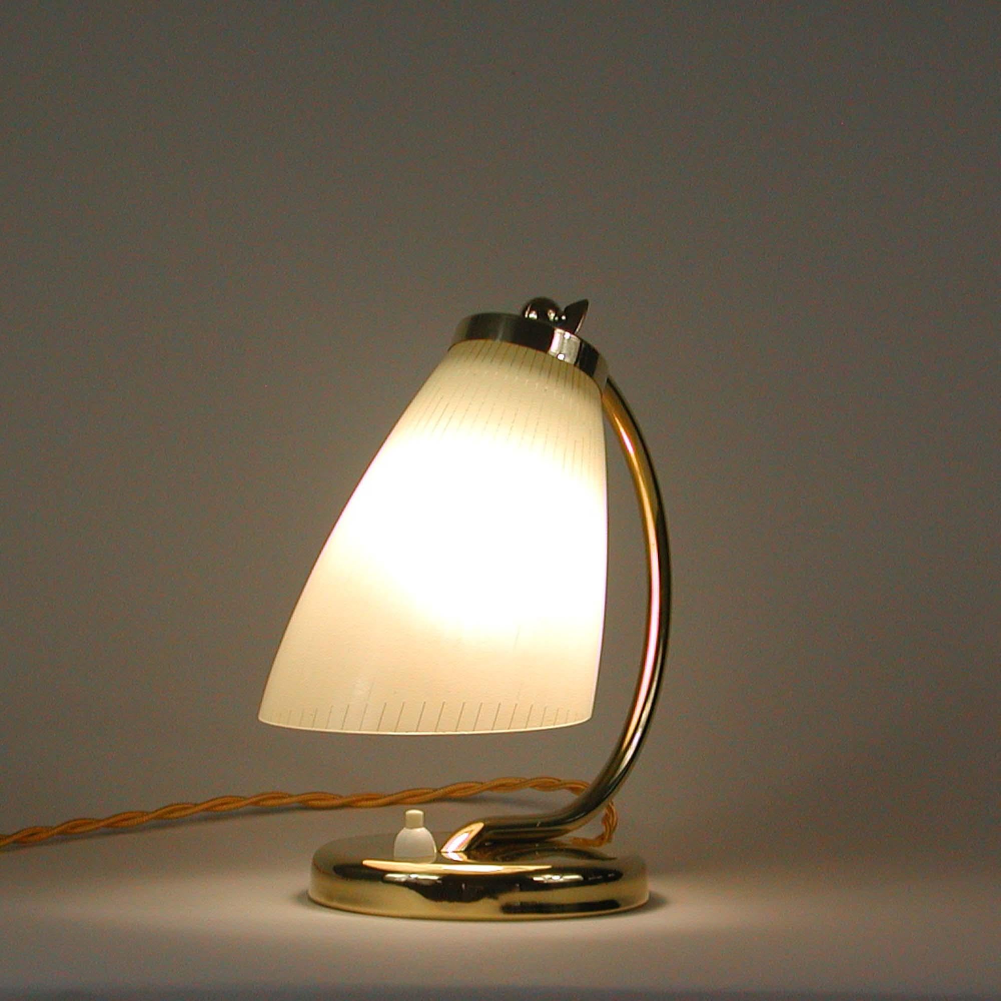 Striped Glass Opaline and Brass Table Lampe, Sweden 1950s In Good Condition In NUEMBRECHT, NRW