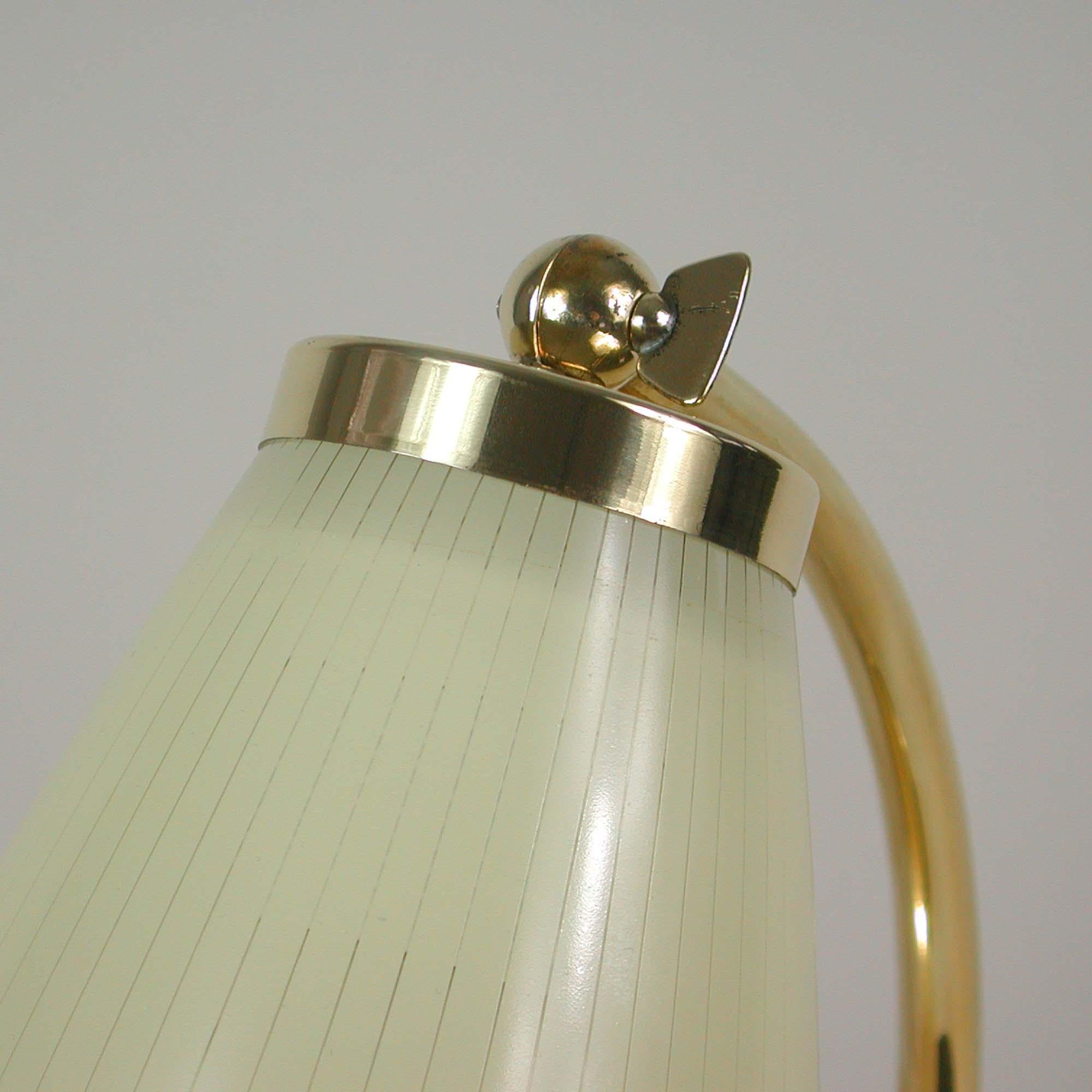 Mid-20th Century Striped Glass Opaline and Brass Table Lampe, Sweden 1950s