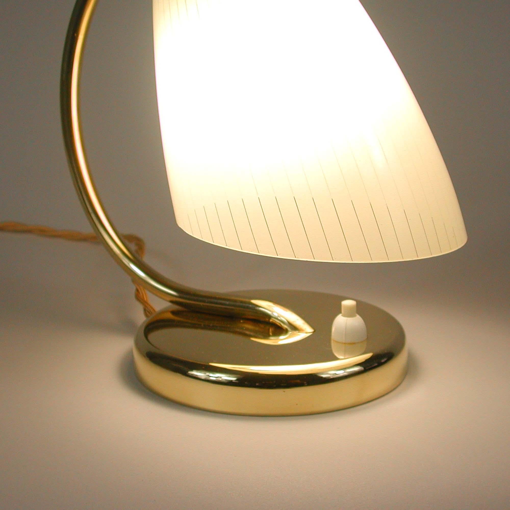 Opaline Glass Striped Glass Opaline and Brass Table Lampe, Sweden 1950s