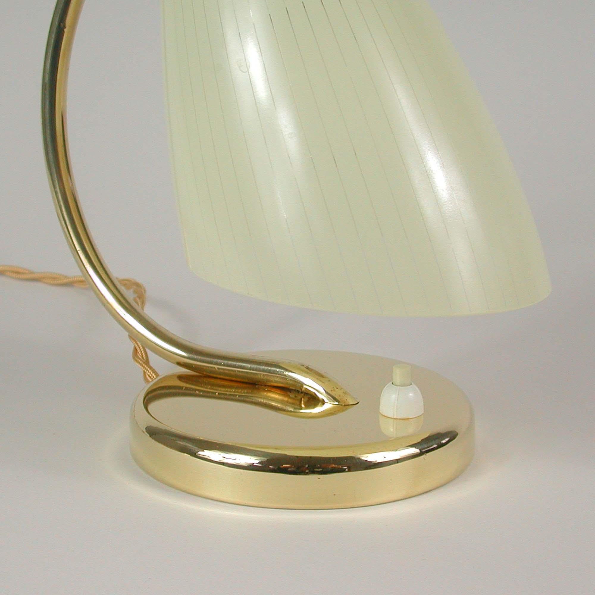 Striped Glass Opaline and Brass Table Lampe, Sweden 1950s 1