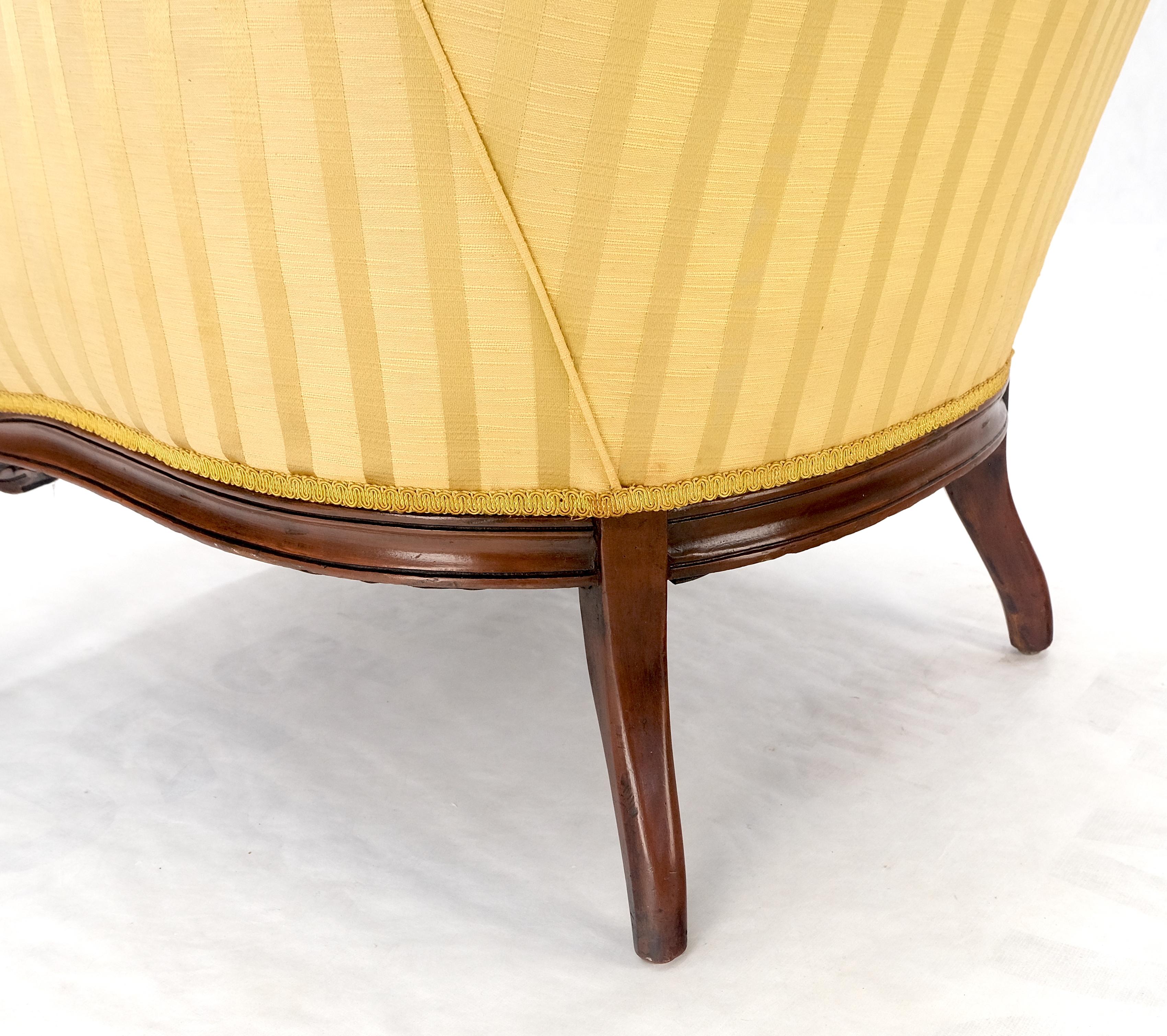 Striped Gold Upholstery Fine Deep Carved Mahogany Frame Lounge Chair Solid Frame For Sale 9