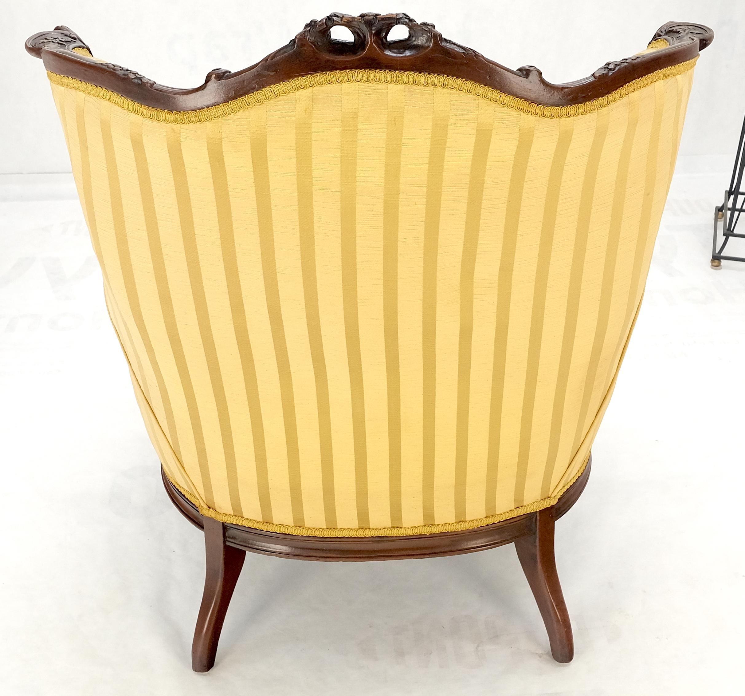 Striped Gold Upholstery Fine Deep Carved Mahogany Frame Lounge Chair Solid Frame For Sale 10