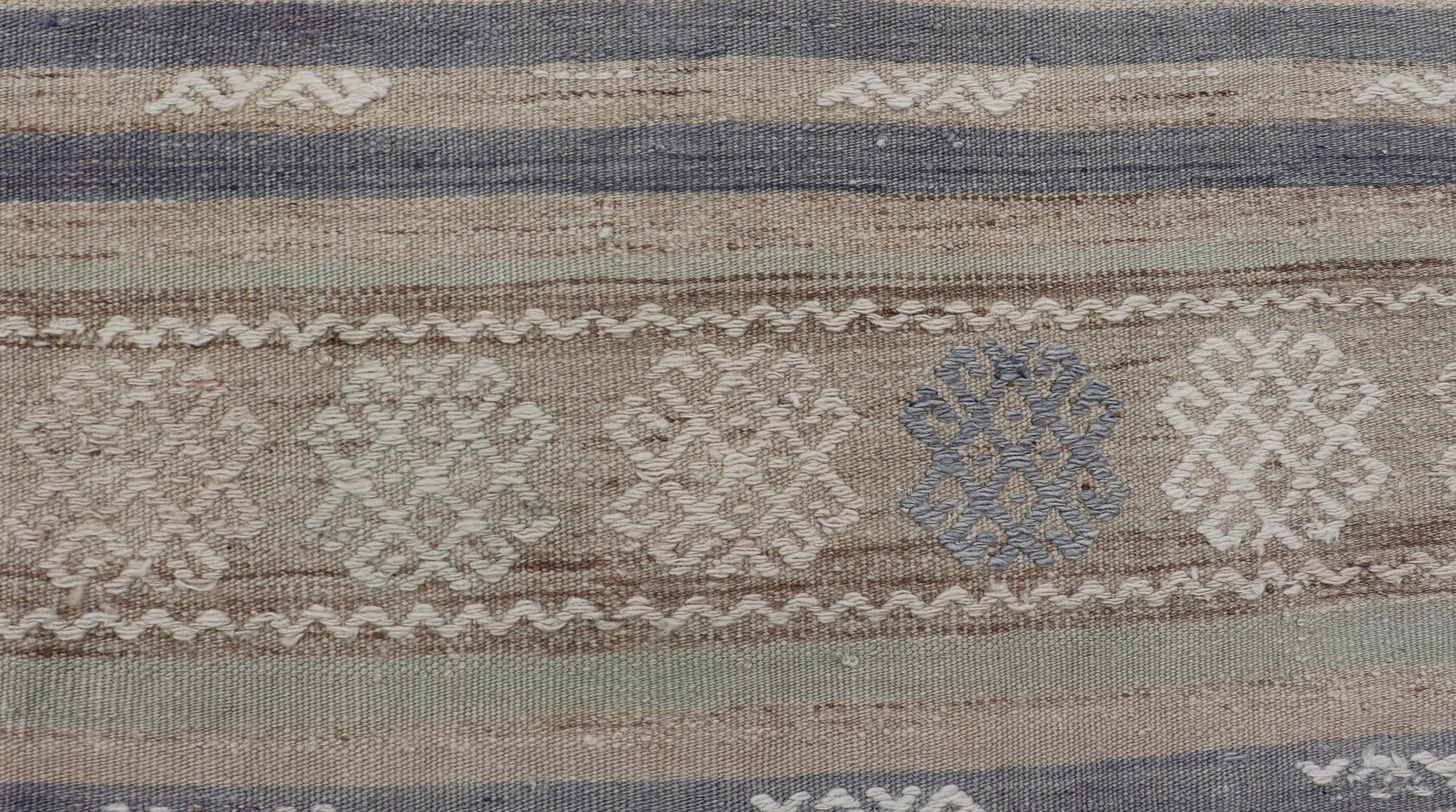 Wool Striped Hand Woven Turkish Vintage Kilim with Geometric Designs For Sale