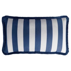 Gestreiftes Happy Blue Kleines wasserabweisendes Outdoor-Kissen