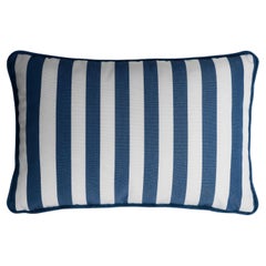 Striped Happy Frame Pillow Outdoor with Piping Blue and White Water Repellent