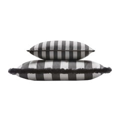 Striped Happy Frame Pillow Outdoor with Piping Carbon and White Water Repellent