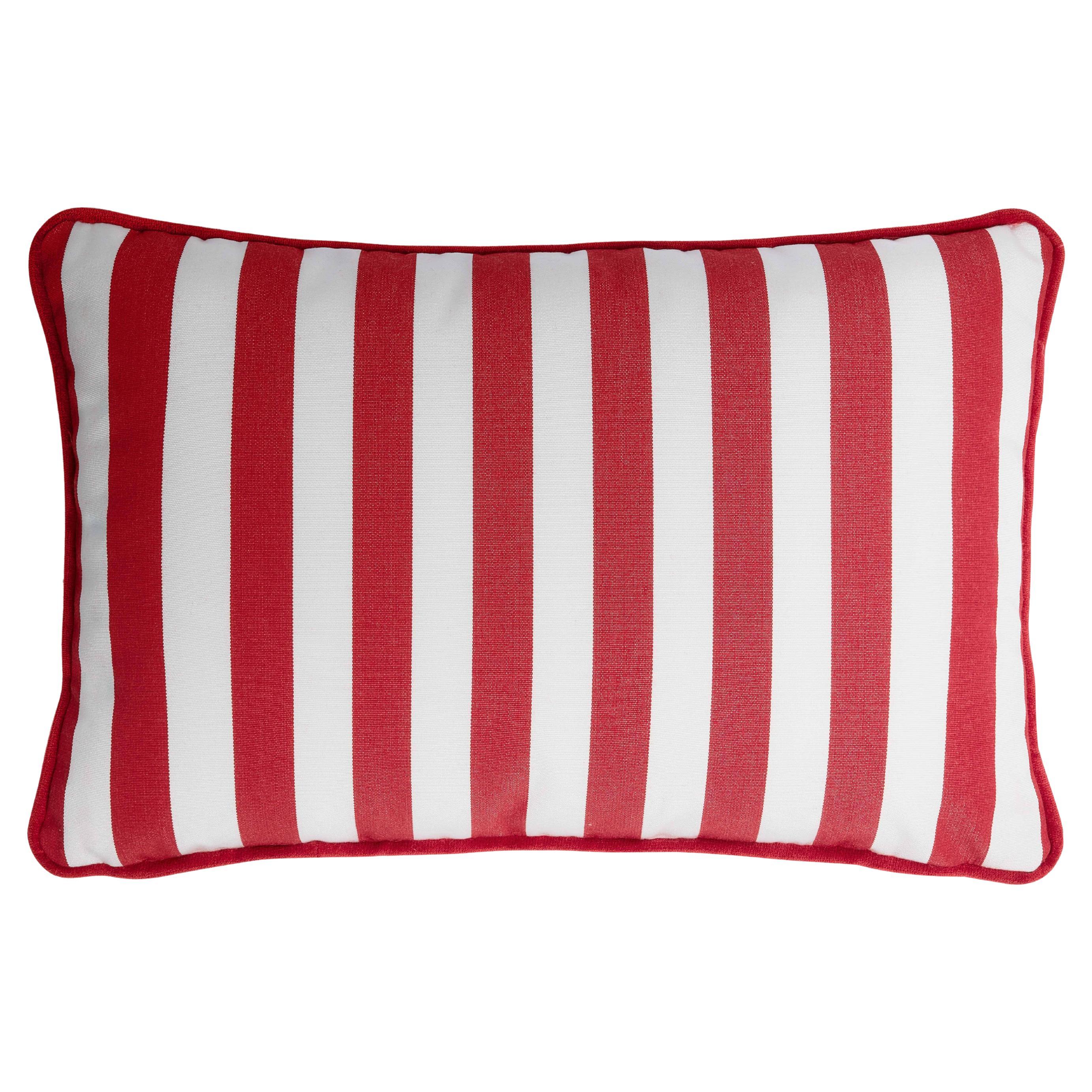 Striped Happy Frame Pillow Outdoor with Piping Red and White Water Repellent For Sale