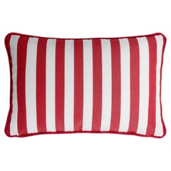Striped Happy Frame Pillow Outdoor with Piping Red and White Water Repellent