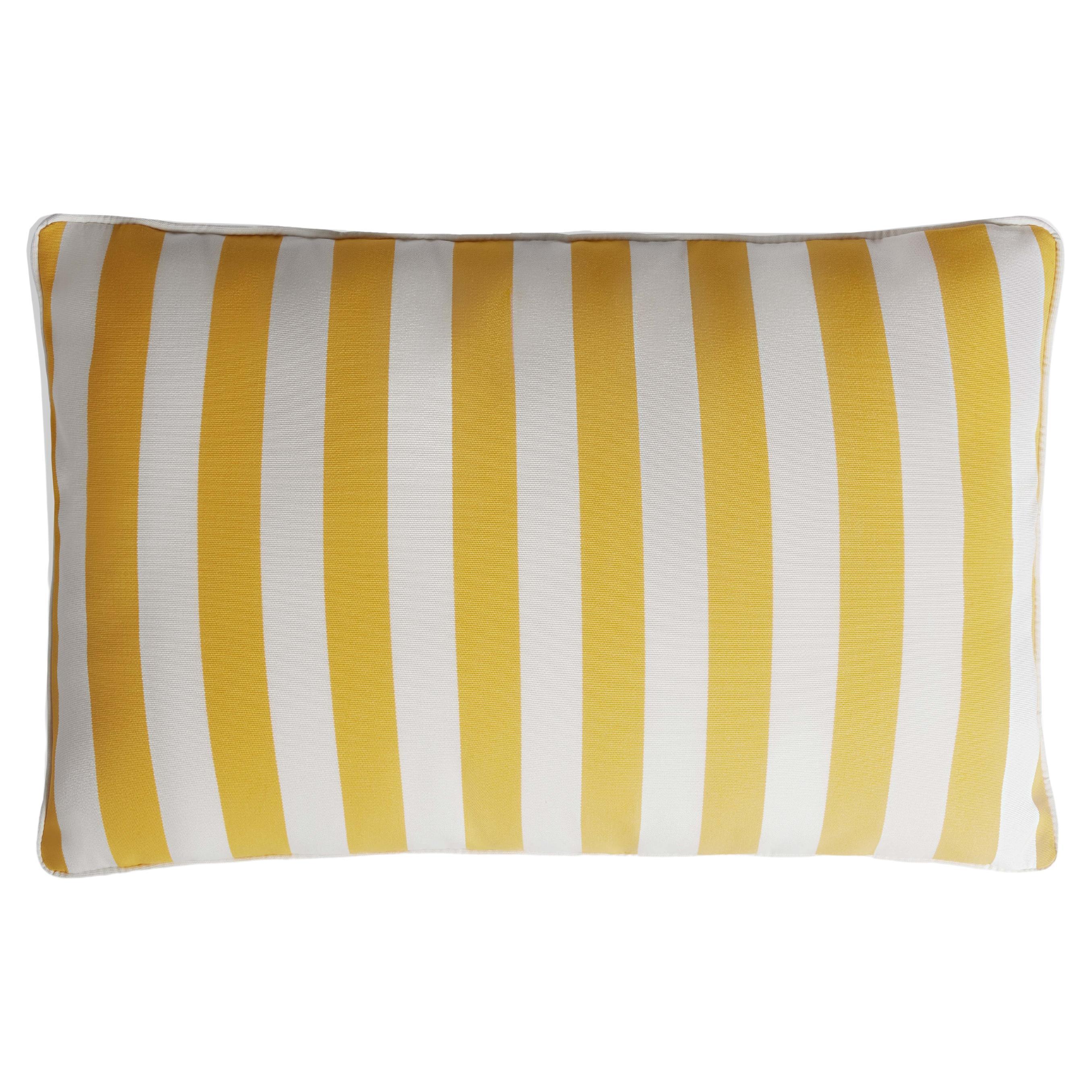 Striped Happy Frame Pillow Outdoor with Piping Yellow and White Water Repellent