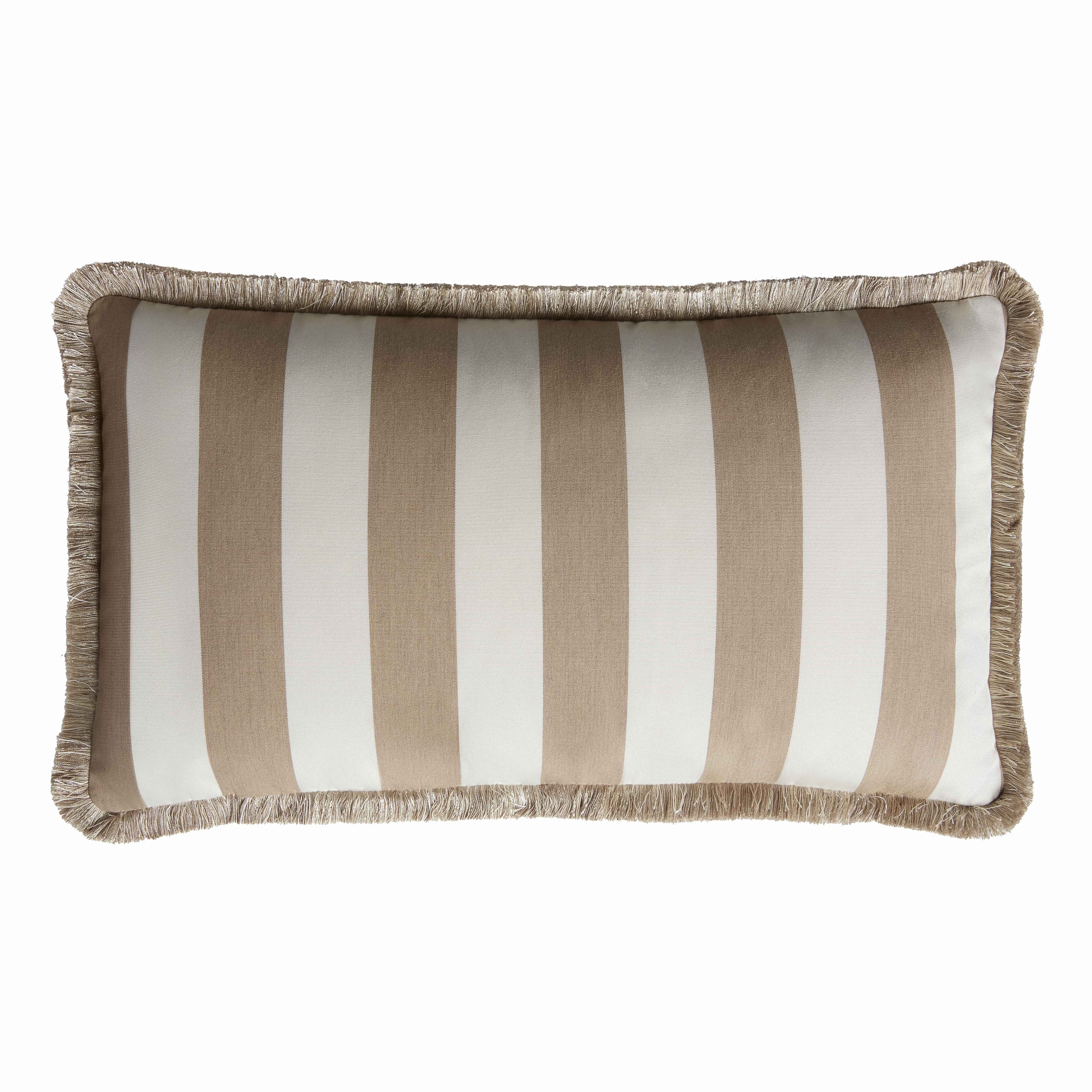 Striped Happy Pillow Outdoor with Fringes White and Carbon Water Repellent In New Condition For Sale In Carimate, Lombardia