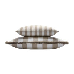 Striped Happy Pillow Outdoor with Fringes Beige and White