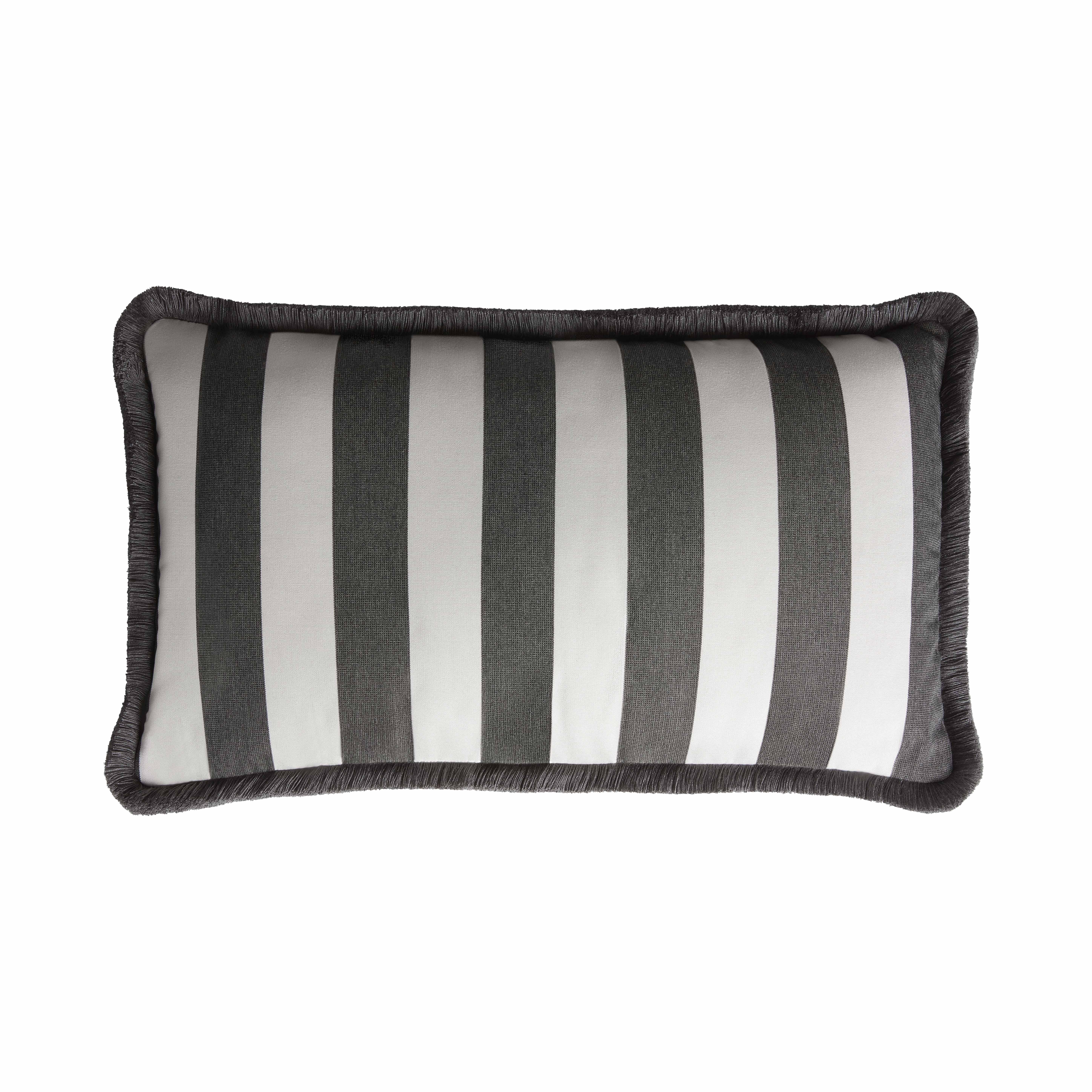 Almohada de rayas Happy para exterior con flecos  Beige y blanco Italiano en venta