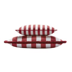 Gestreiftes Happy Pillow Outdoor mit Fransen Weiß und Rot Wasserabweisend