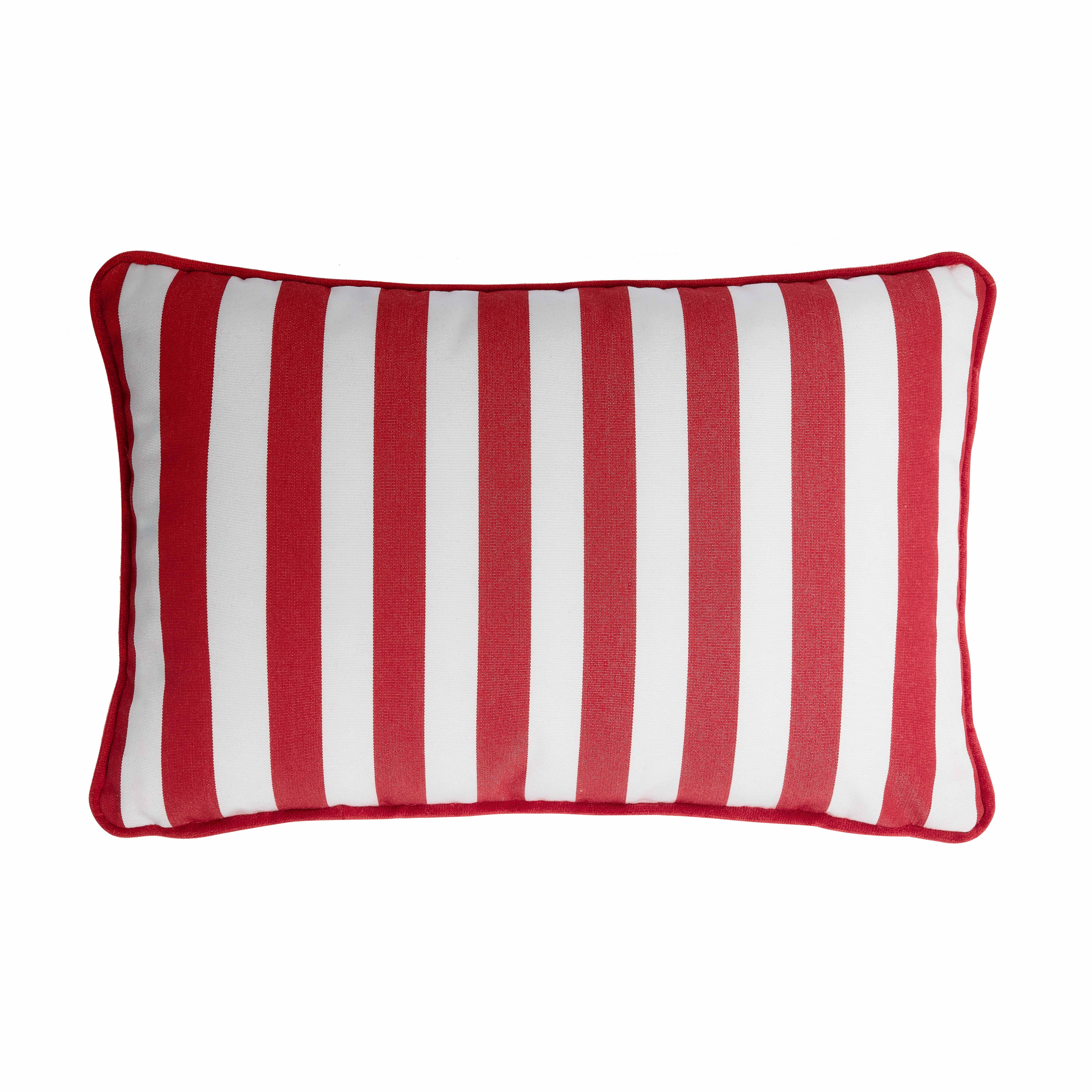 Cojín Happy Rayas Exterior con Flecos Blanco y Rojo Hidrófugo Moderno en venta