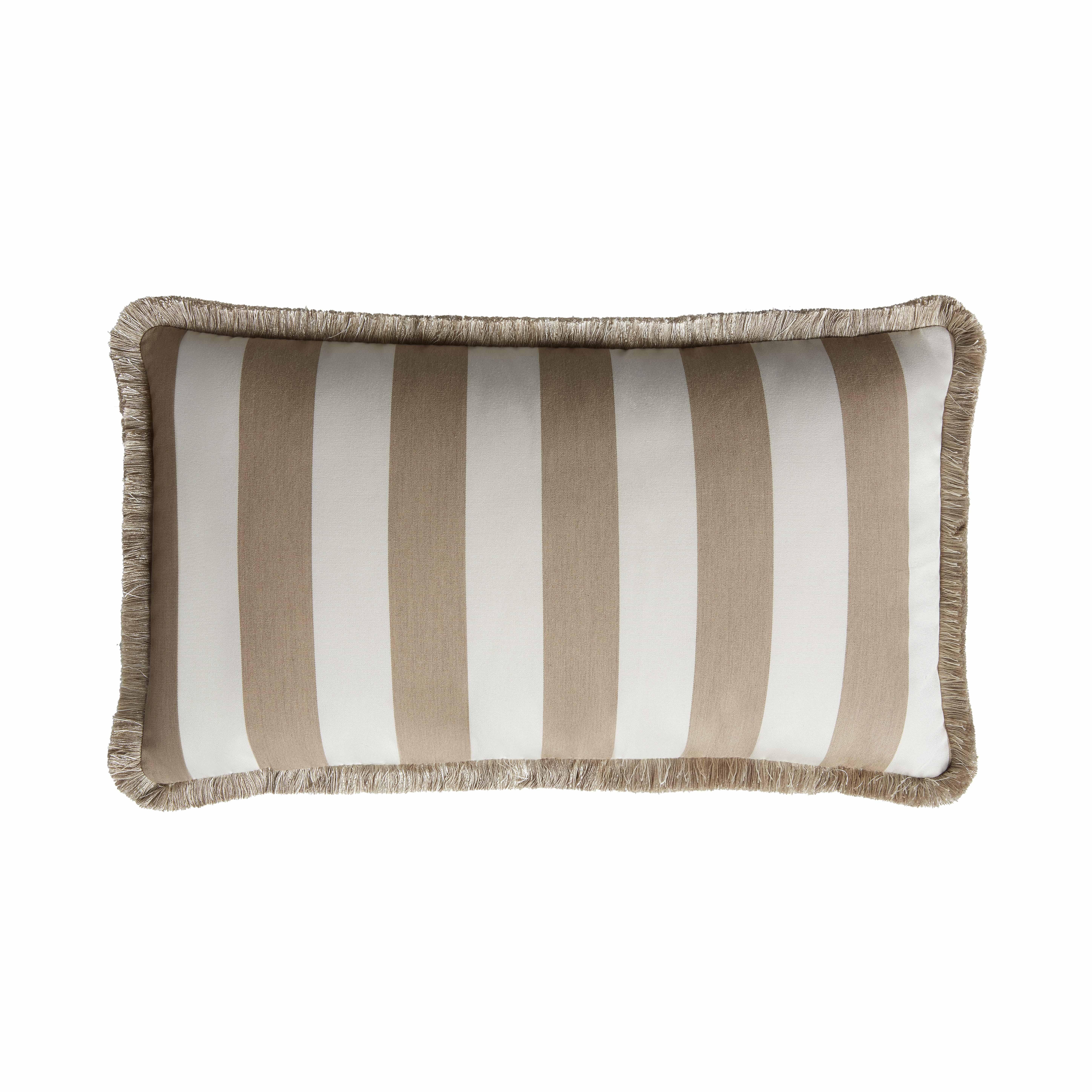Modern Striped Happy Pillow Outdoor with Piping Beige and White For Sale