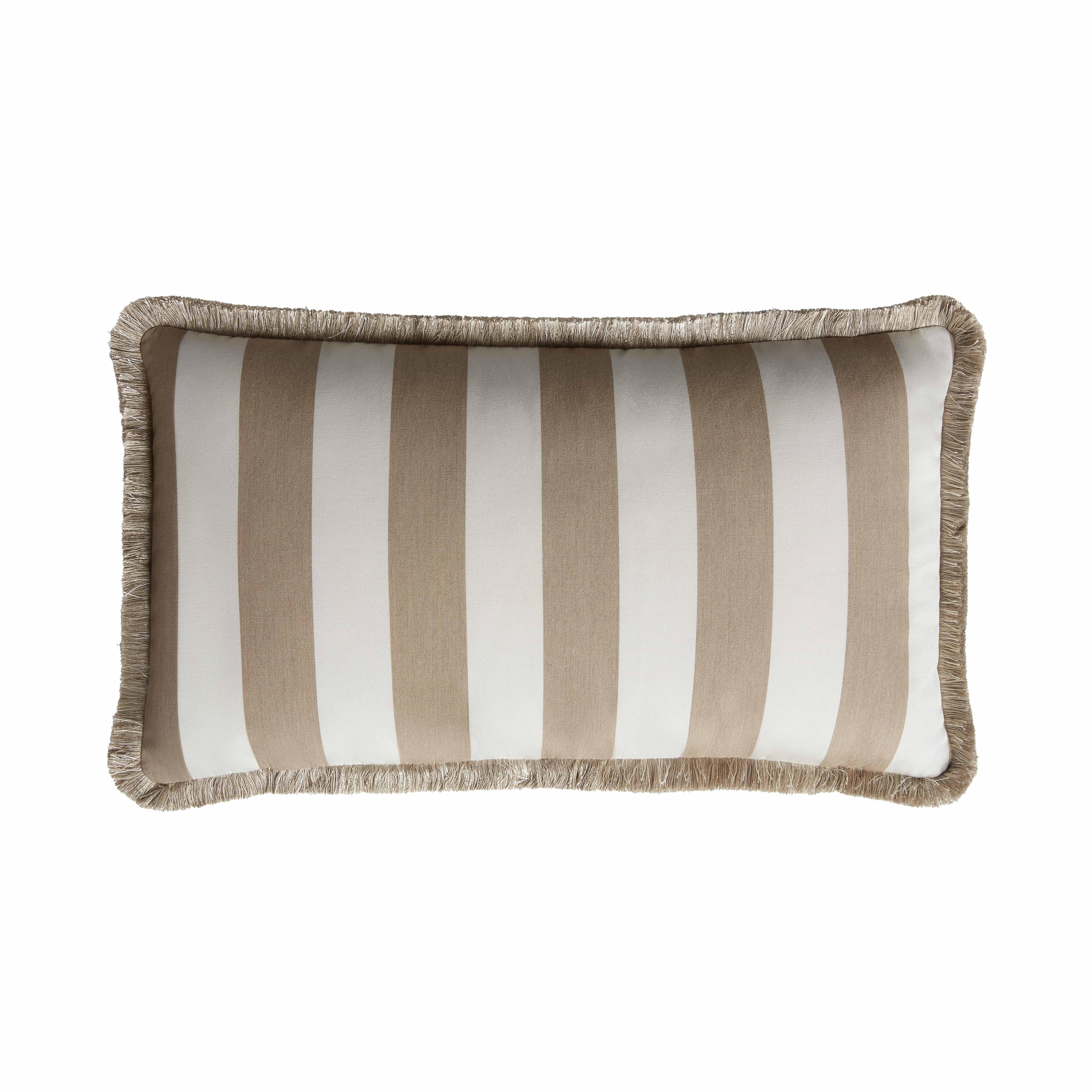 Moderno Cuscino Happy a strisce per esterni con bordino   Beige e bianco in vendita