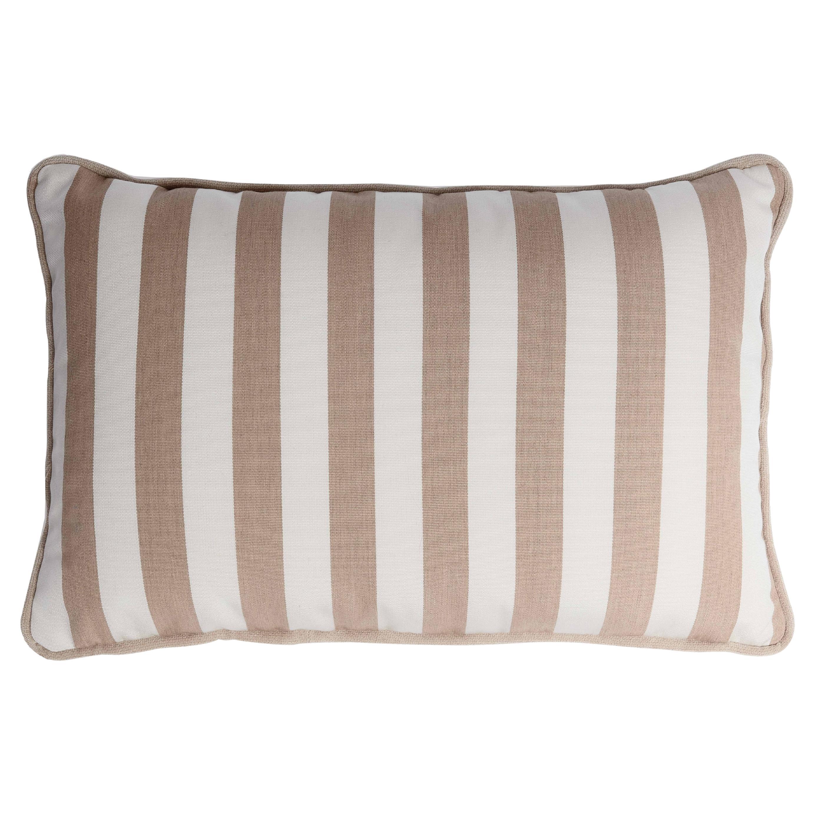 Striped Happy Pillow Outdoor with Piping Beige and White For Sale