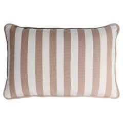 Striped Happy Pillow Outdoor with Piping Beige and White