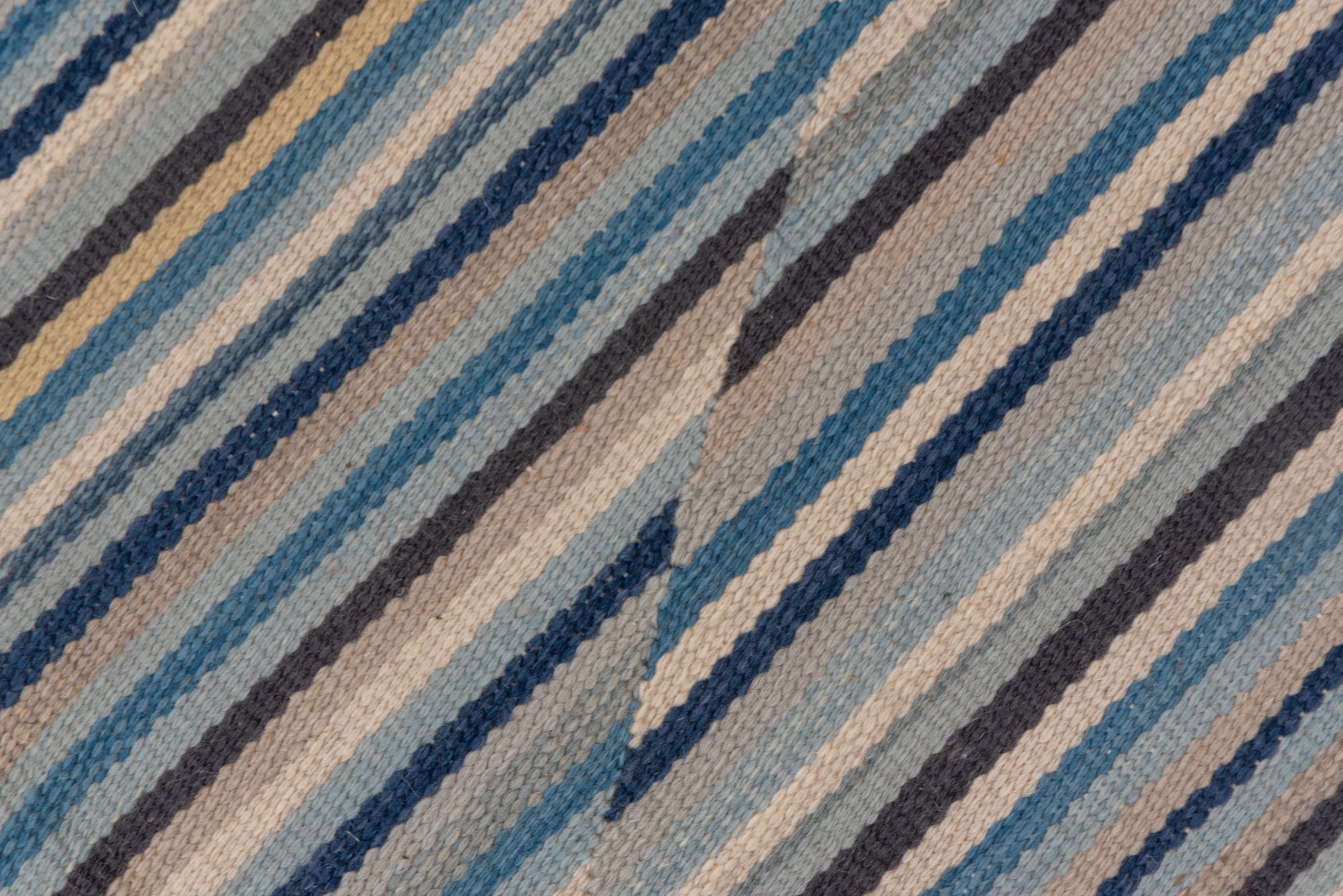Wool Striped Horizontal Kilim in Mid Century Aesthetic For Sale