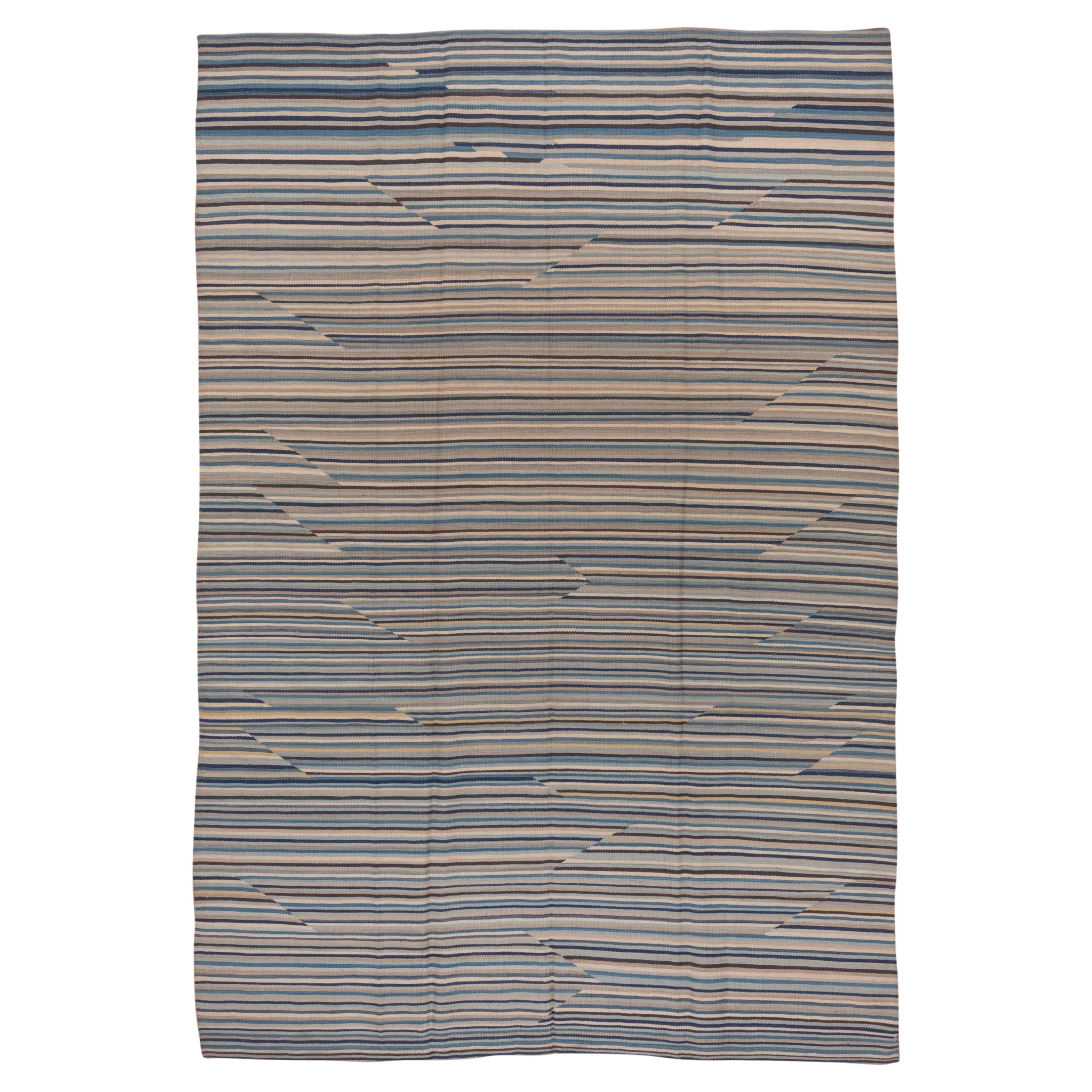 Striped Horizontal Kilim in Mid Century Aesthetic