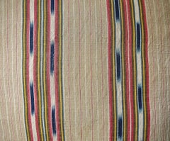 Striped Ikat Ticking Cotton Pillow, French, 19th Century