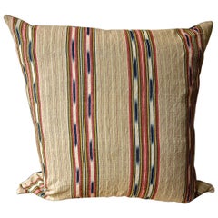 Striped Ikat Ticking Cotton Pillow, French, 19th Century