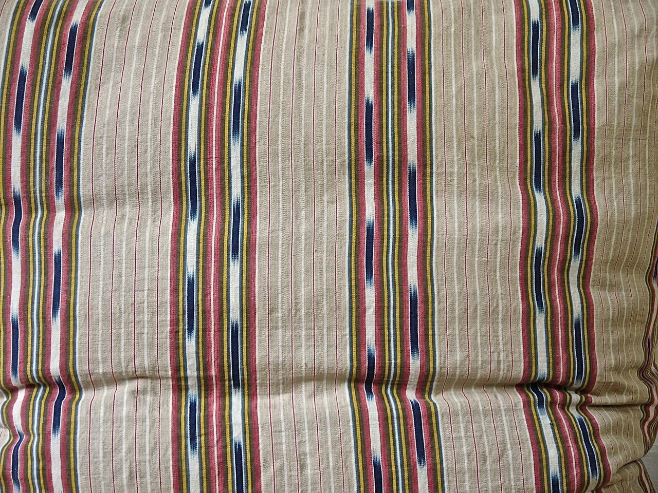 Country  Striped Ikat Ticking Floor Pillow French 19th Century For Sale