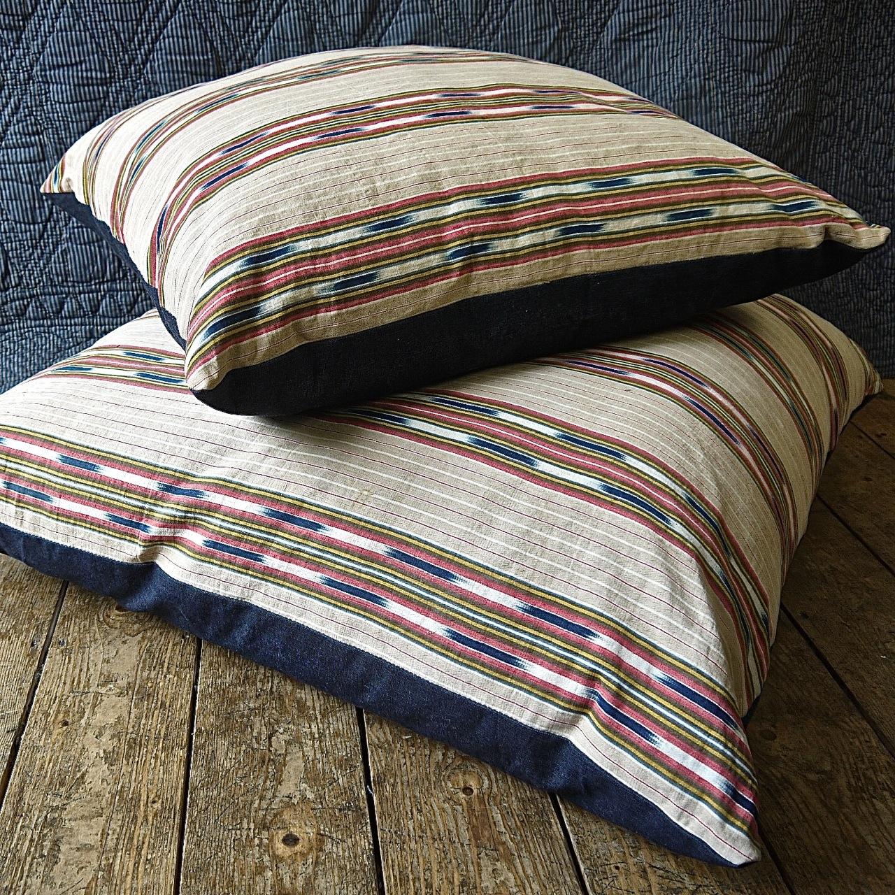 Striped Ikat Ticking Floor Pillow, French, 19th Century For Sale 2