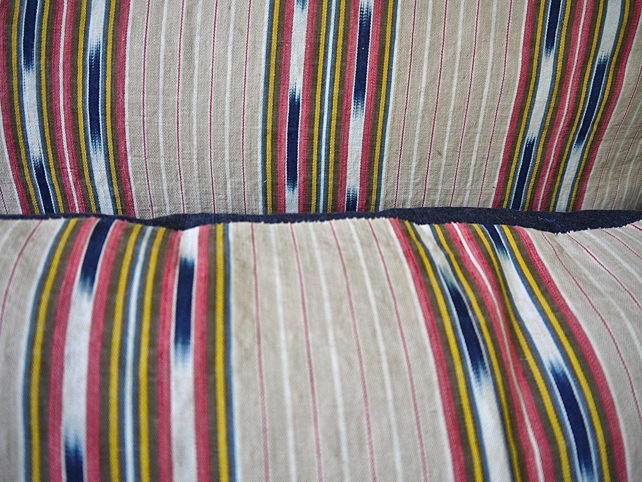 Striped Ikat Ticking Floor Pillow, French, 19th Century For Sale 3