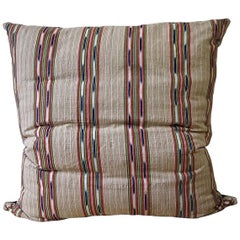 Striped Ikat Ticking Floor Pillow, French, 19th Century