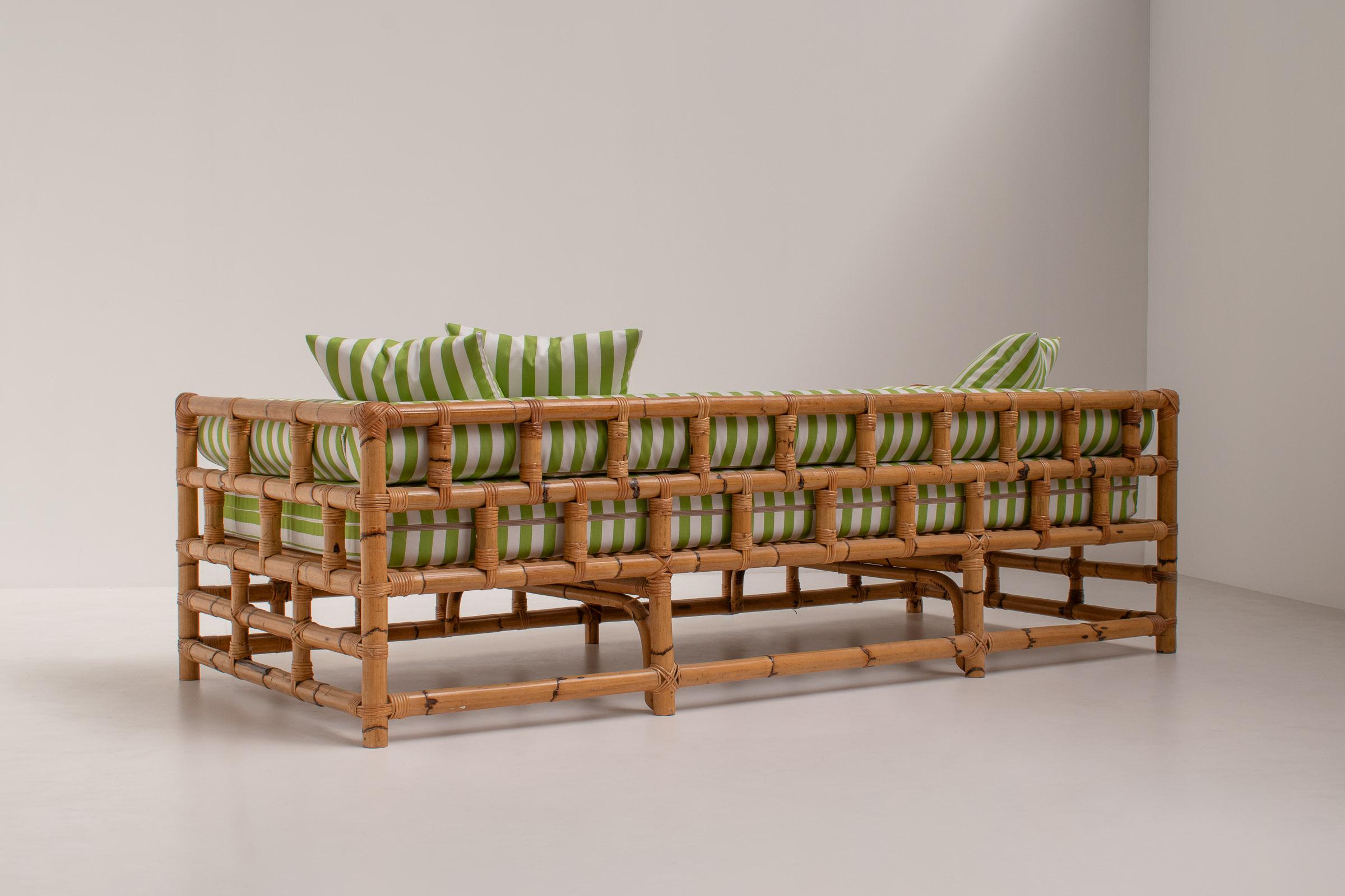 Striped Italian Bamboo Sofa or Daybed, Italy, 1970s 4