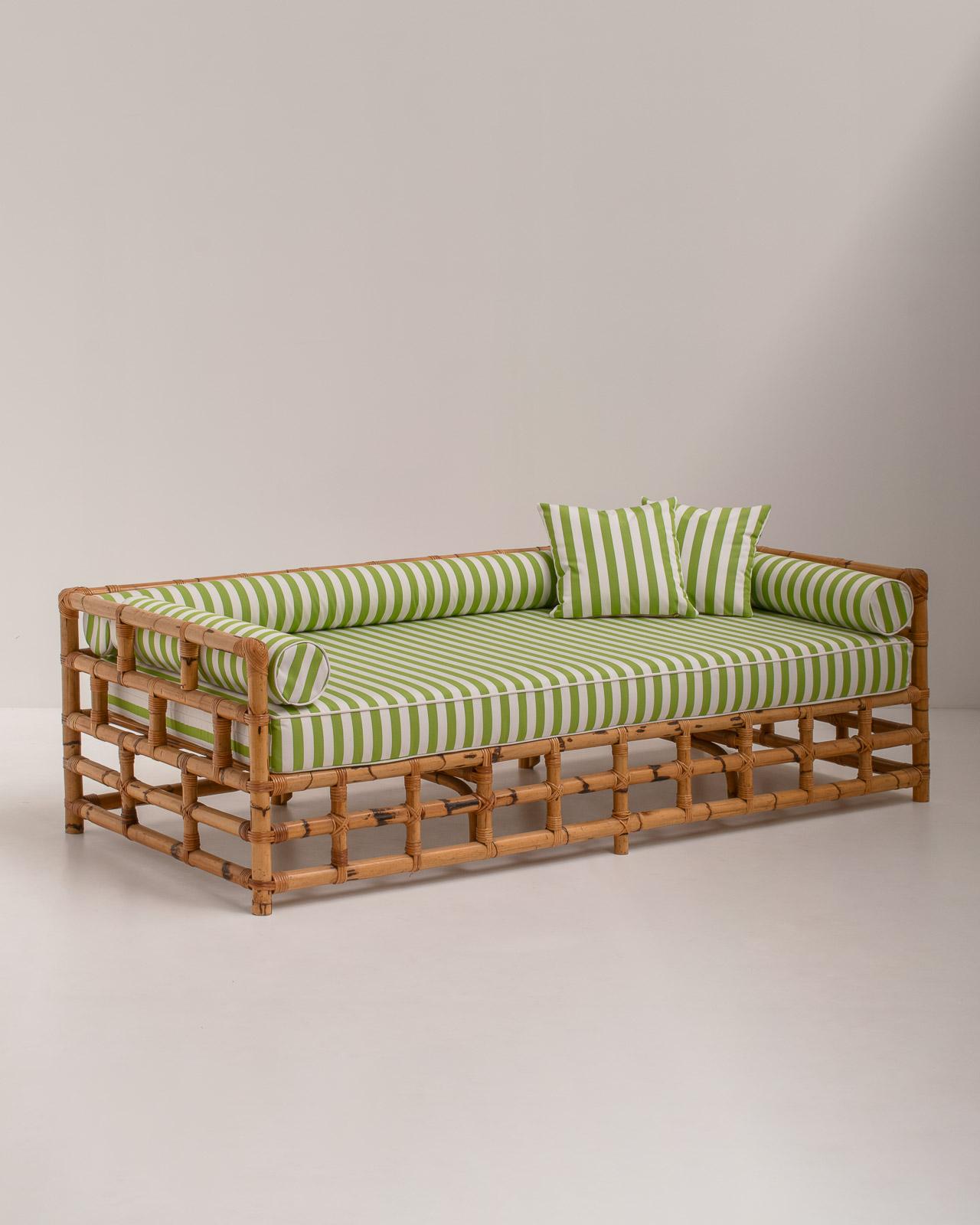 Fabric Striped Italian Bamboo Sofa or Daybed, Italy, 1970s