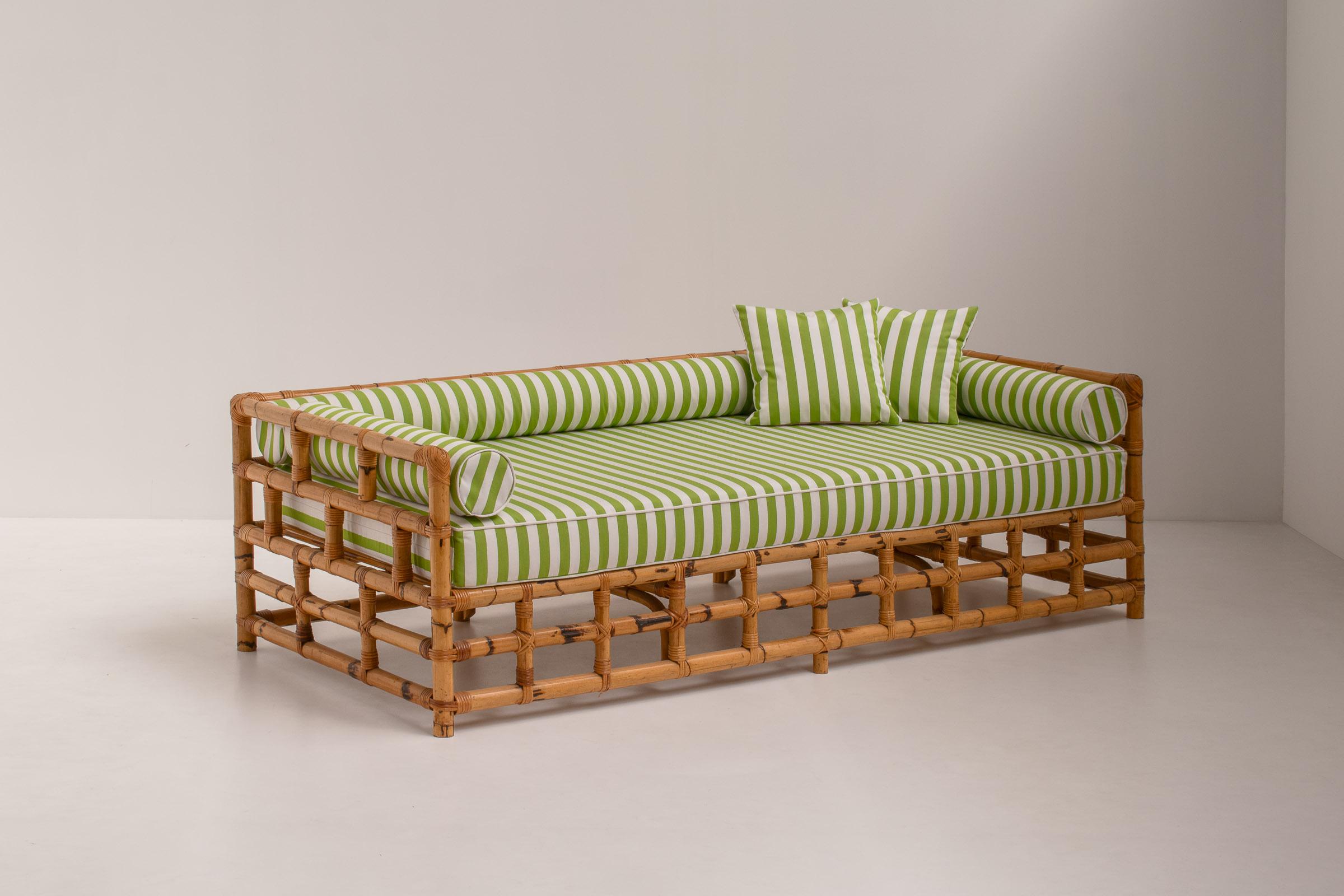 Striped Italian Bamboo Sofa or Daybed, Italy, 1970s 1