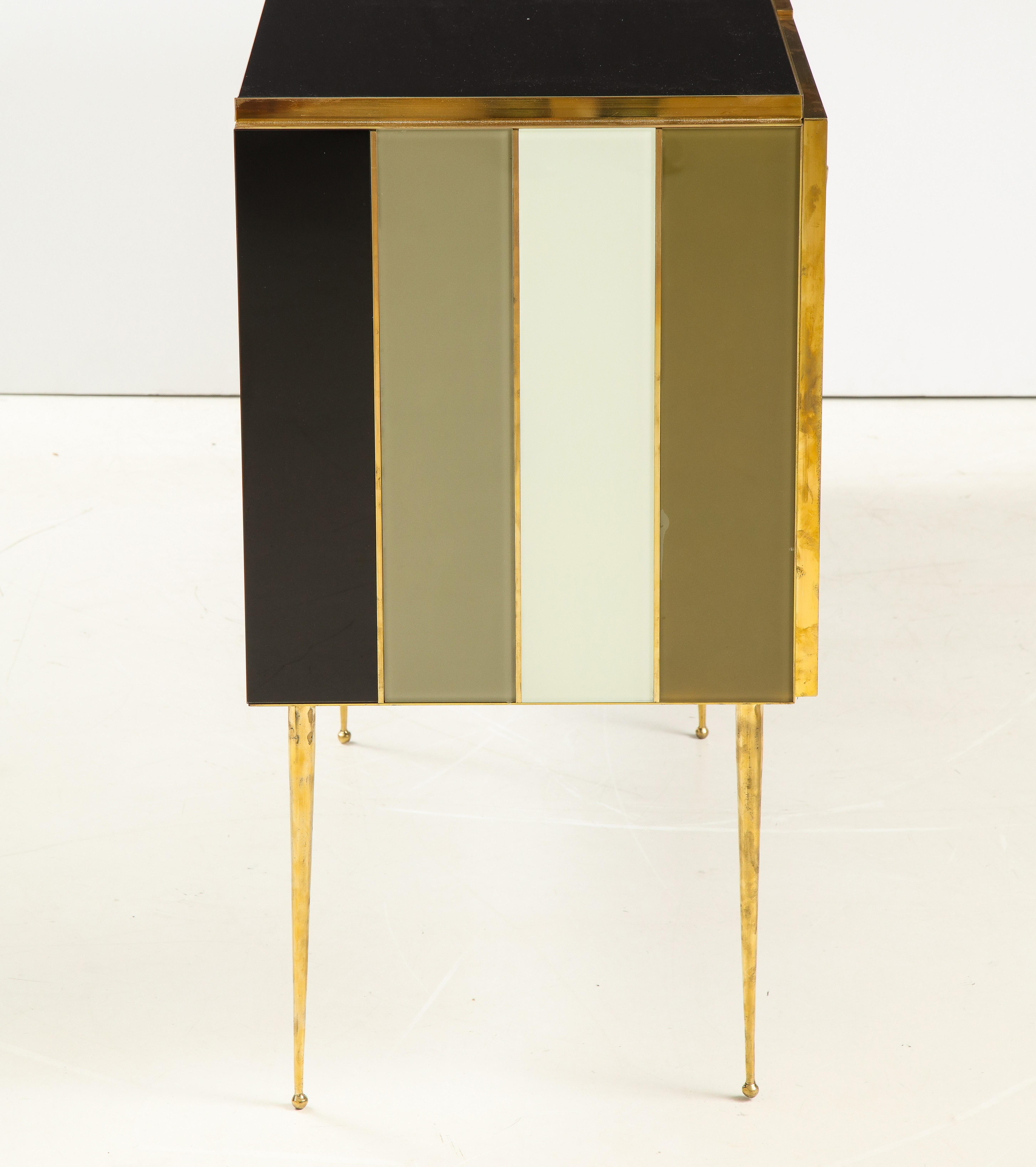 Striped Ivory, Black and Taupe Green Tinted Glass and Brass Sideboard, Italy 6