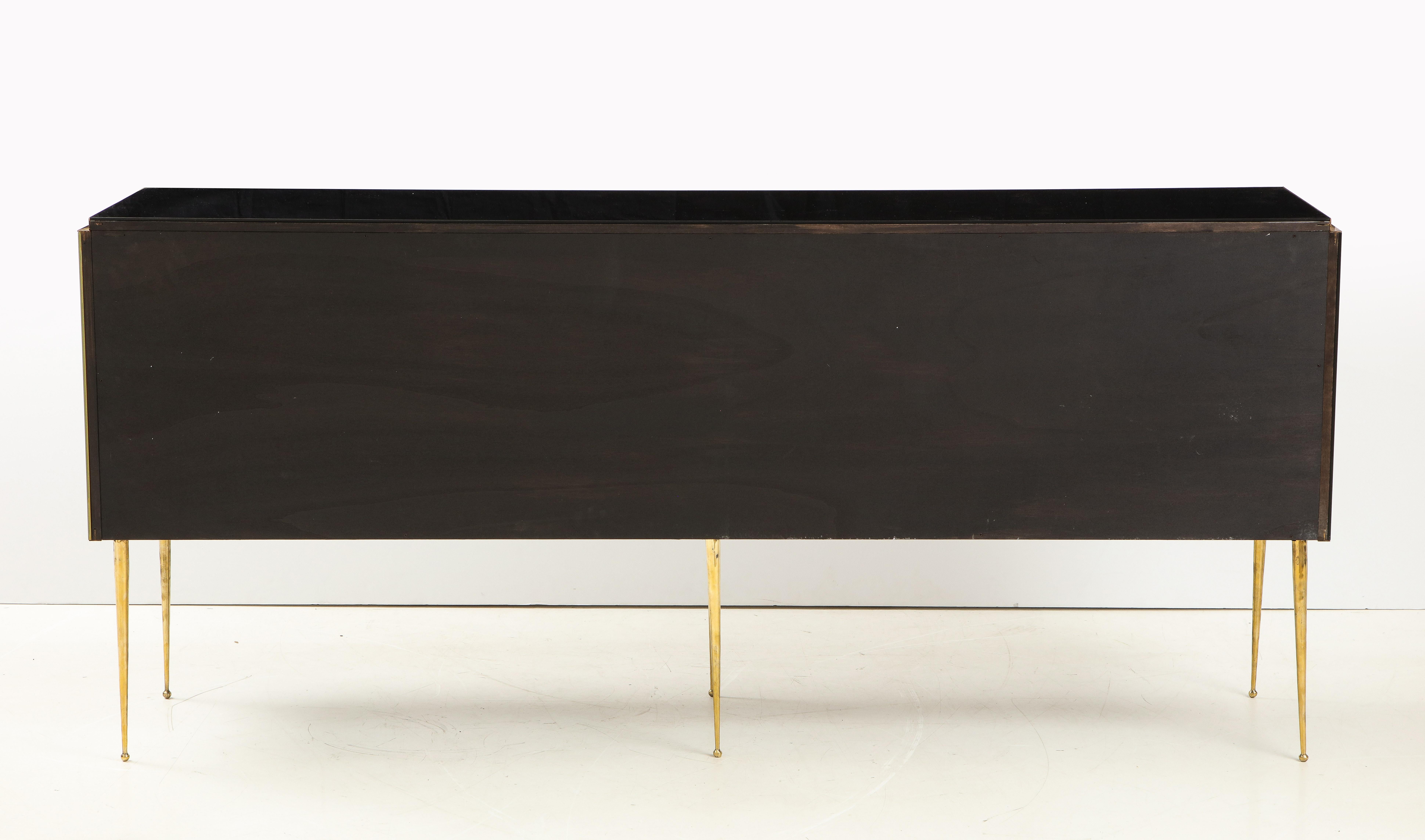 Striped Ivory, Black and Taupe Green Tinted Glass and Brass Sideboard, Italy 7