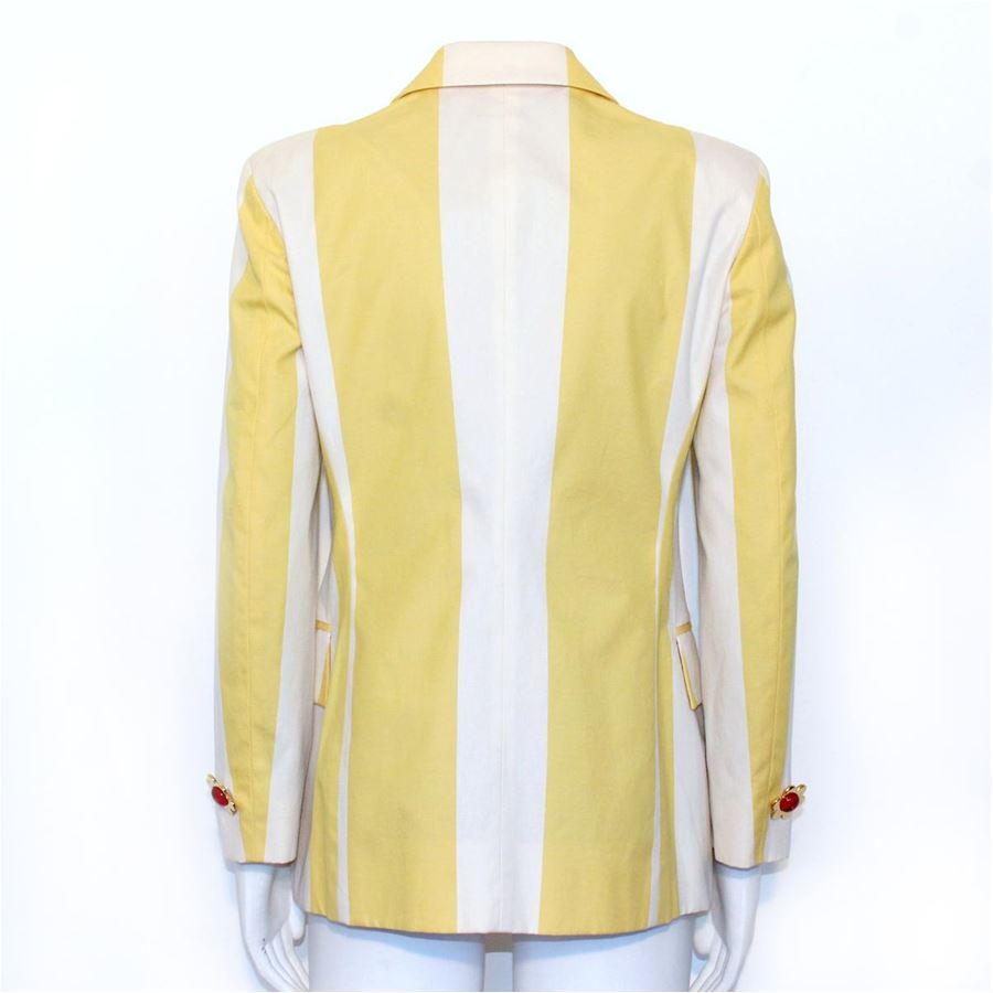 Iconic collectible piece vintage Moschino Cheap and Chic Cotton Striped pattern White and yellow Jewel buttons Two pockets Length from shoulder cm 62 (24.4 inches)
